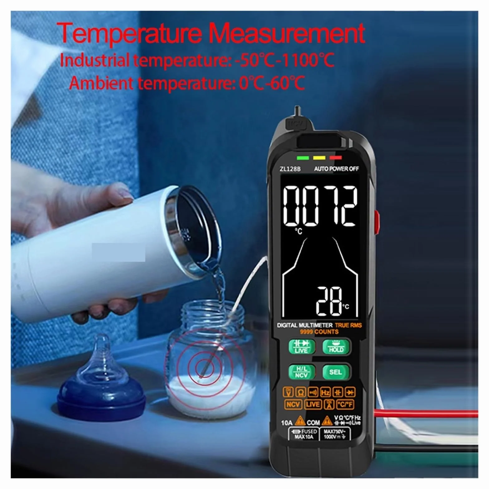 USB Charge Cyfrowy Multimetr Auto Zakres Prądu AC DC Wykrywacz Napięcia Pióro True Pojemność Temp Inteligentny Tester Szybko Dokładnie Łatwy Odczyt(ZL128B)