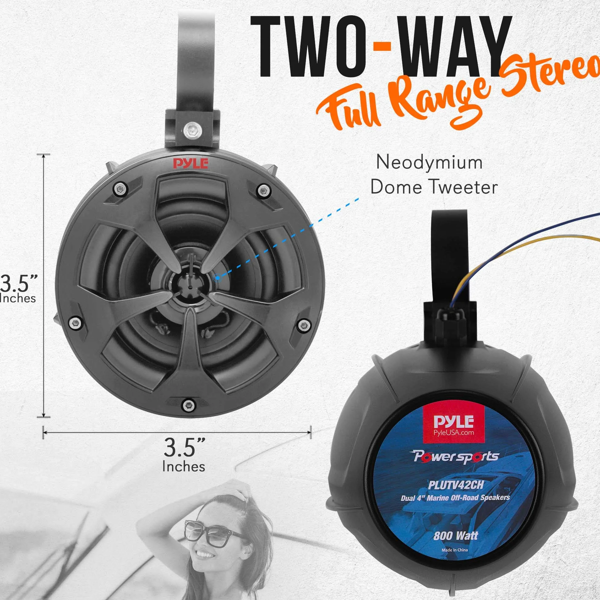 Pyle Głośniki morskie 800 W wodoodporny pełnozakresowy system stereo z kablem RCA AUX MP3 do ATV UTV łodzi