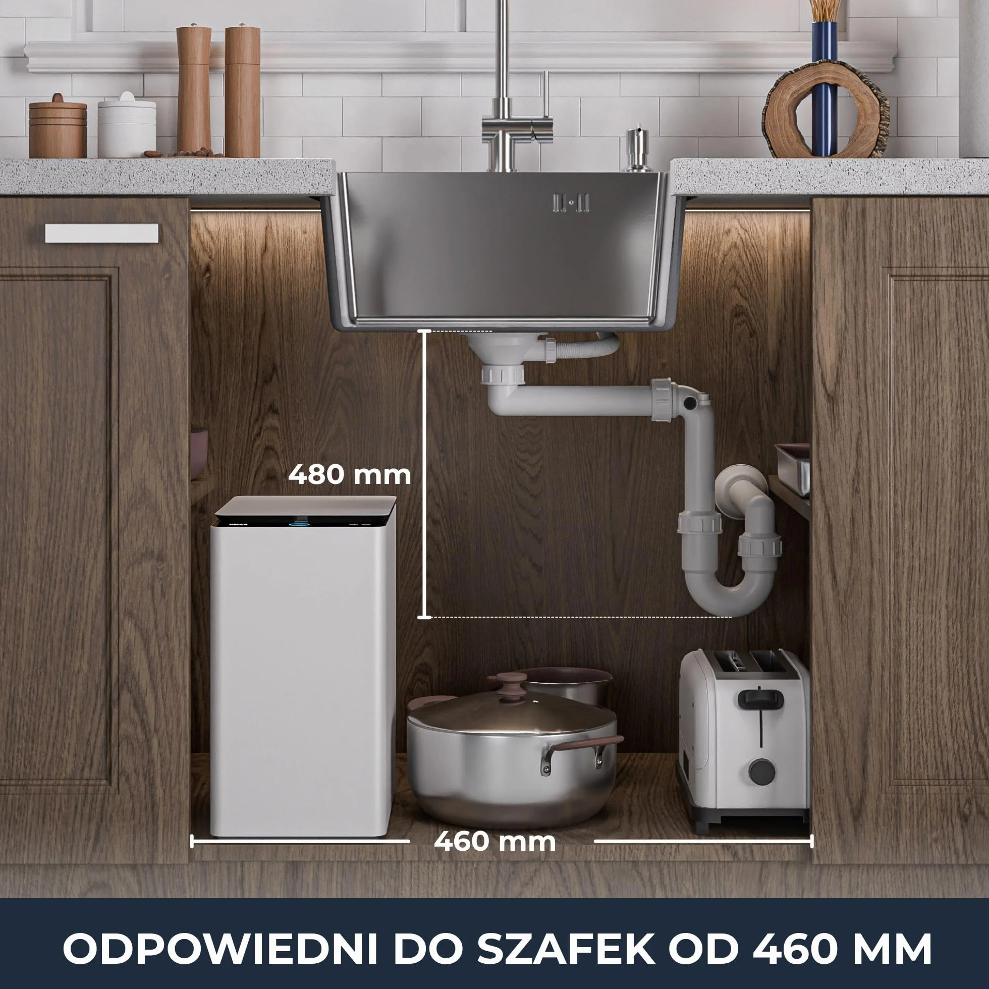 ANW HOME Zlewozmywak kuchenny 1 umywalka 48 x 48 cm, stal nierdzewna 304 | Montaż, bez ociekacza, satynowa powierzchnia, grubość 2 + 0,7 mm, głębokość 16 cm, z syfonem