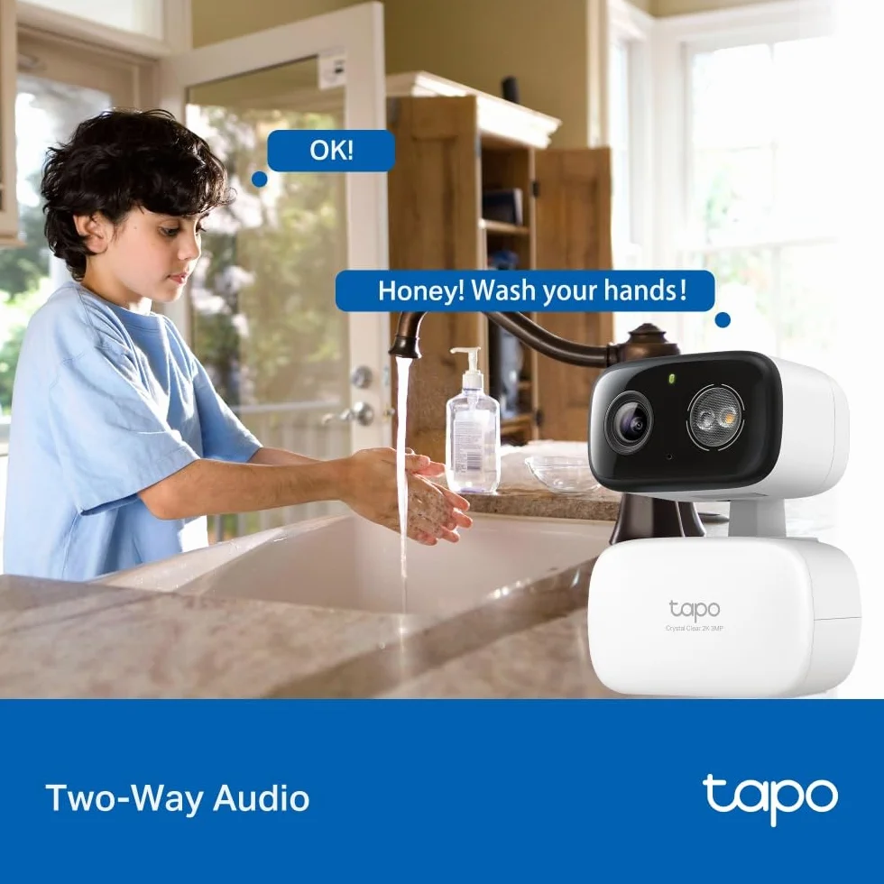 Tapo C216 mini kamera monitoringowa z nagrywaniem, 2K 3 MP, zasięg 360°, do użytku wewnątrz i na zewnątrz, rozpoznawanie sztucznej inteligencji i powiadomienia, karta microSD do 512 GB, 105,3 × 77,8 ×
