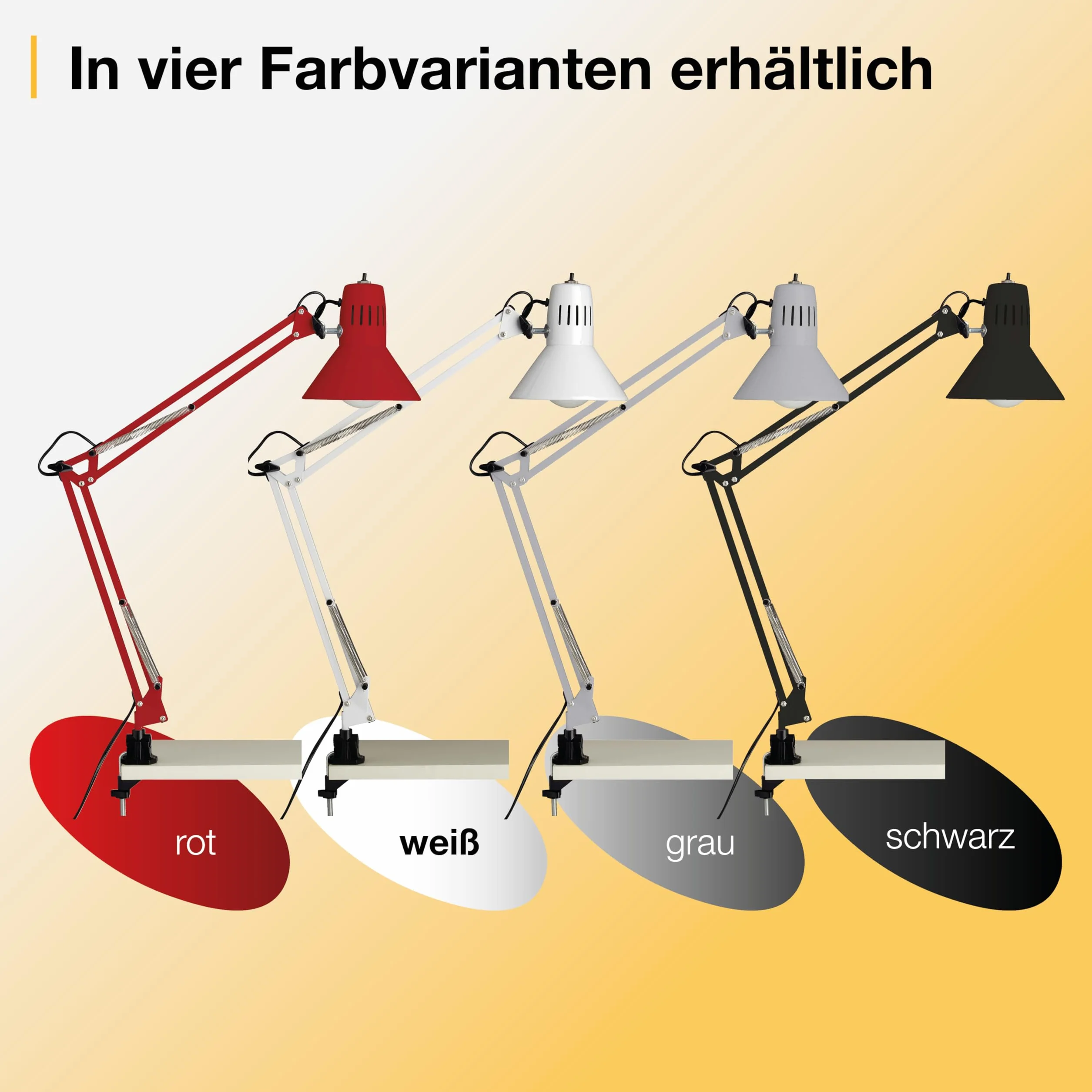 Brilliant Lampa zaciskowa Hobby biała 10802/05 | Lampa biurkowa, wysokość 70 cm, Ø 17 cm, E27, maks. 40 W, wychylny