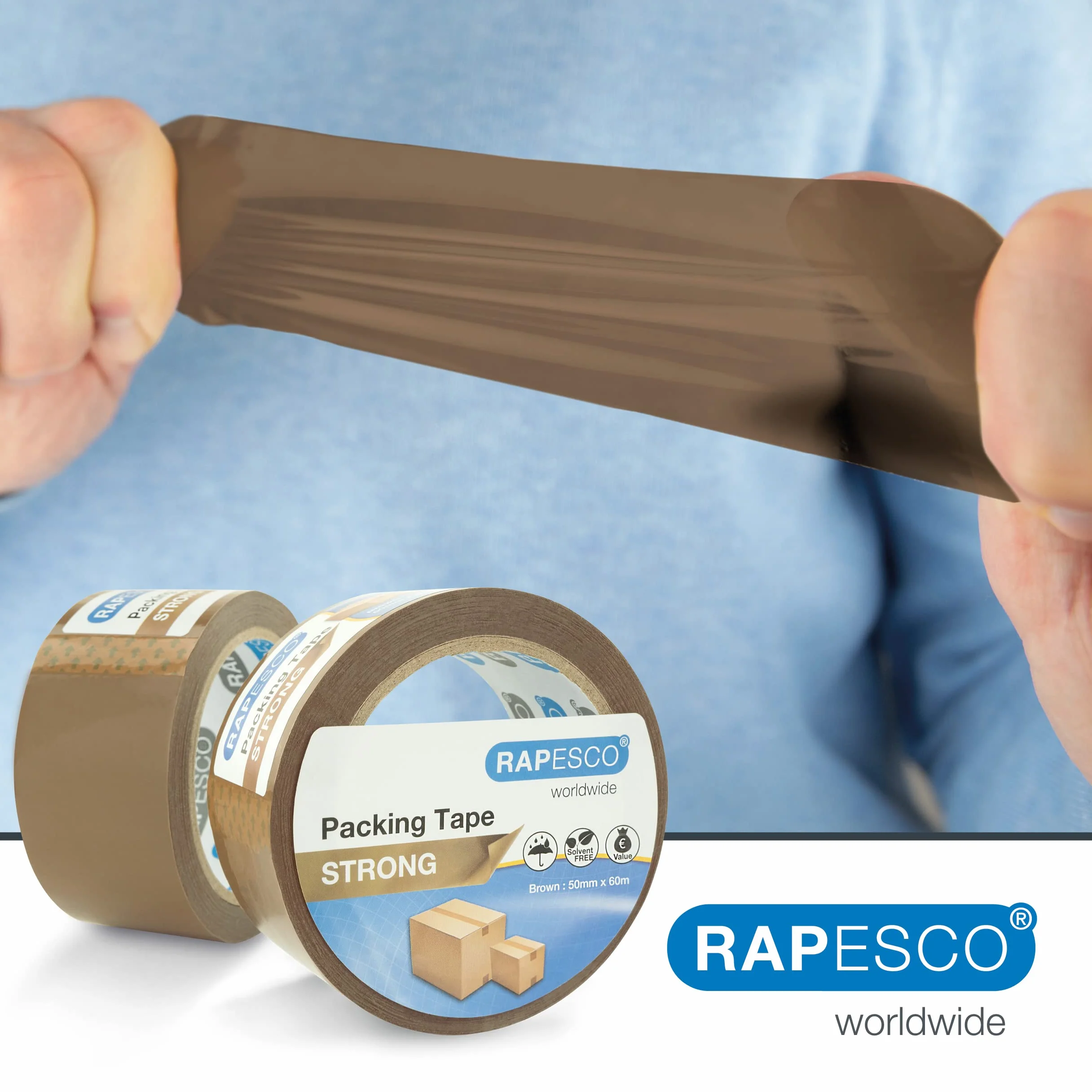 Rapesco 1743 48 Rolek Mocnej Taśmy Pakowej, 50 mm x 60 m, Brązową | Zestaw Biznesowy