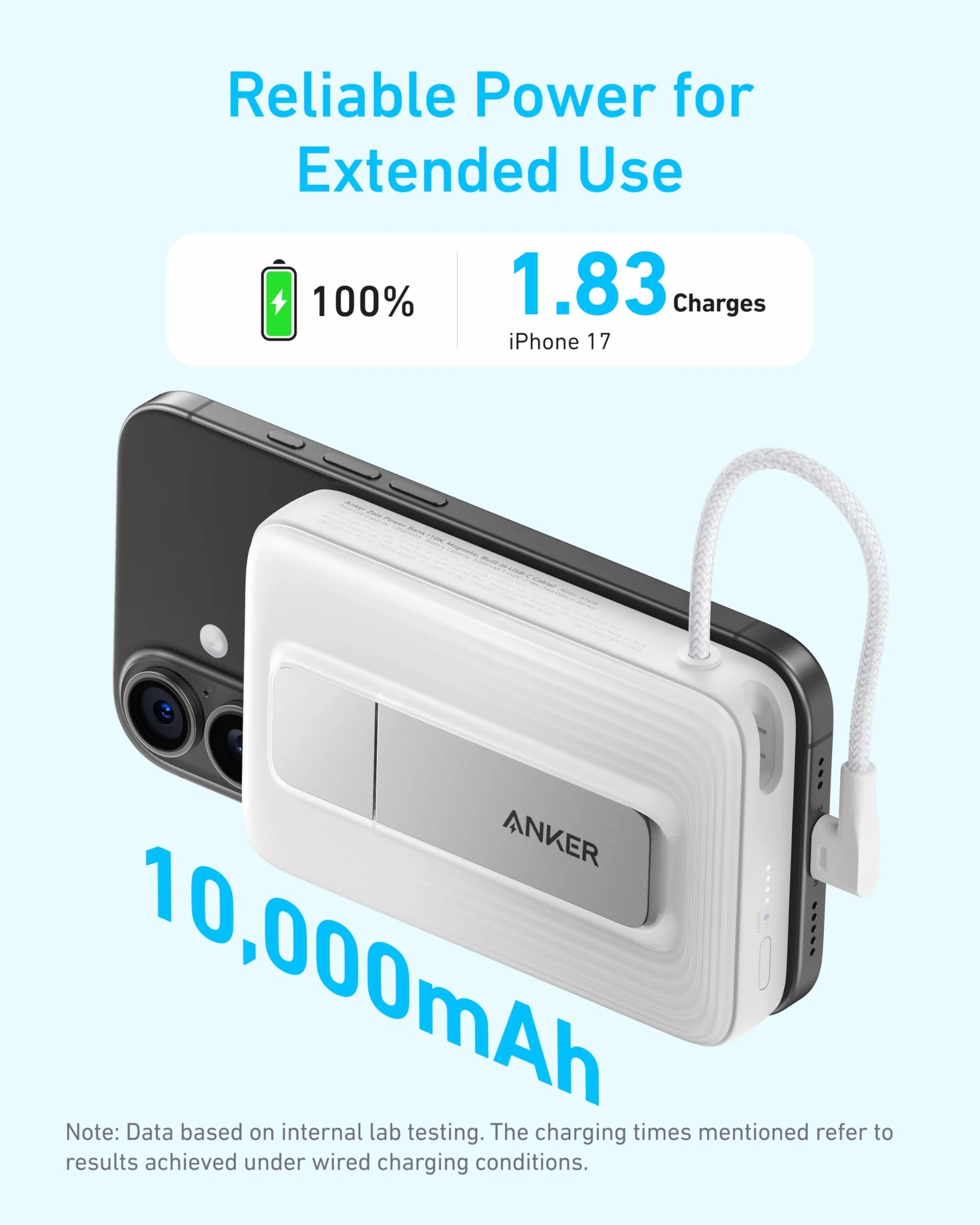 Anker Magsafe Power Bank 10000 mAh, przenośna ładowarka 30 W Max z wbudowanym kablem USB C do iPhone 17/16/15 Series, AirPods