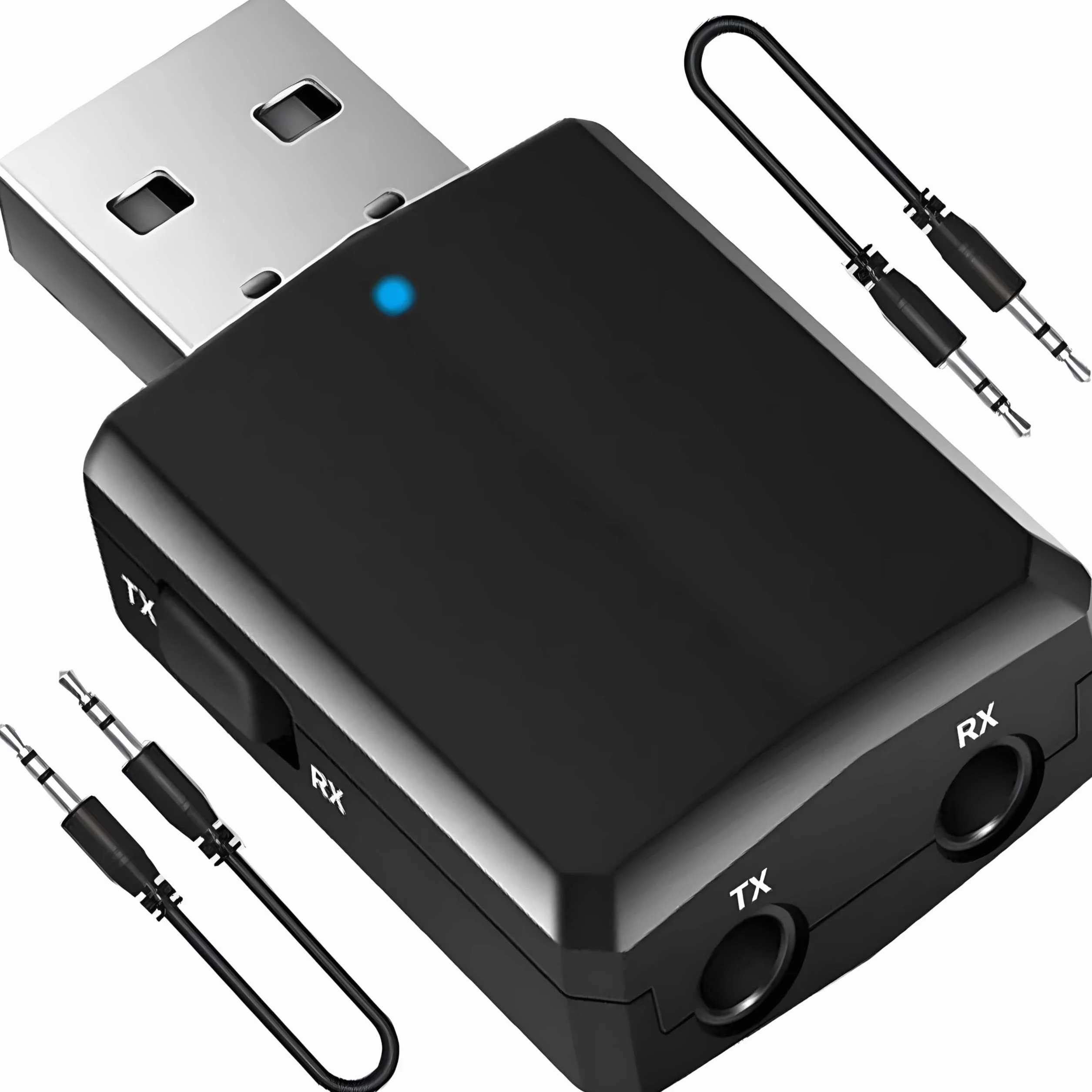 Retoo Adapter Bluetooth 5.0 odbiornik audio AUX 3,5 mm 2 w 1 nadajnik do samochodu PC TV redukcja szumów zestaw głośnomówiący zasięg 10 m