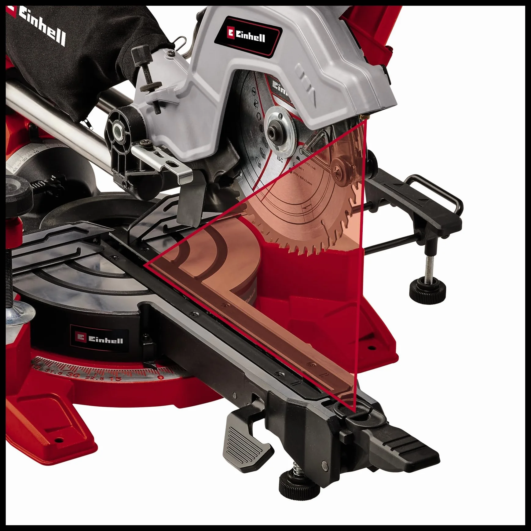 Einhell Piła promieniowa TE-SM 8 L Dual (1800 W, Ø 216 mm, szerokość cięcia 305 mm, głębokość cięcia 65 mm, linia cięcia laserowa, głowica piły odchylanej po obu stronach)