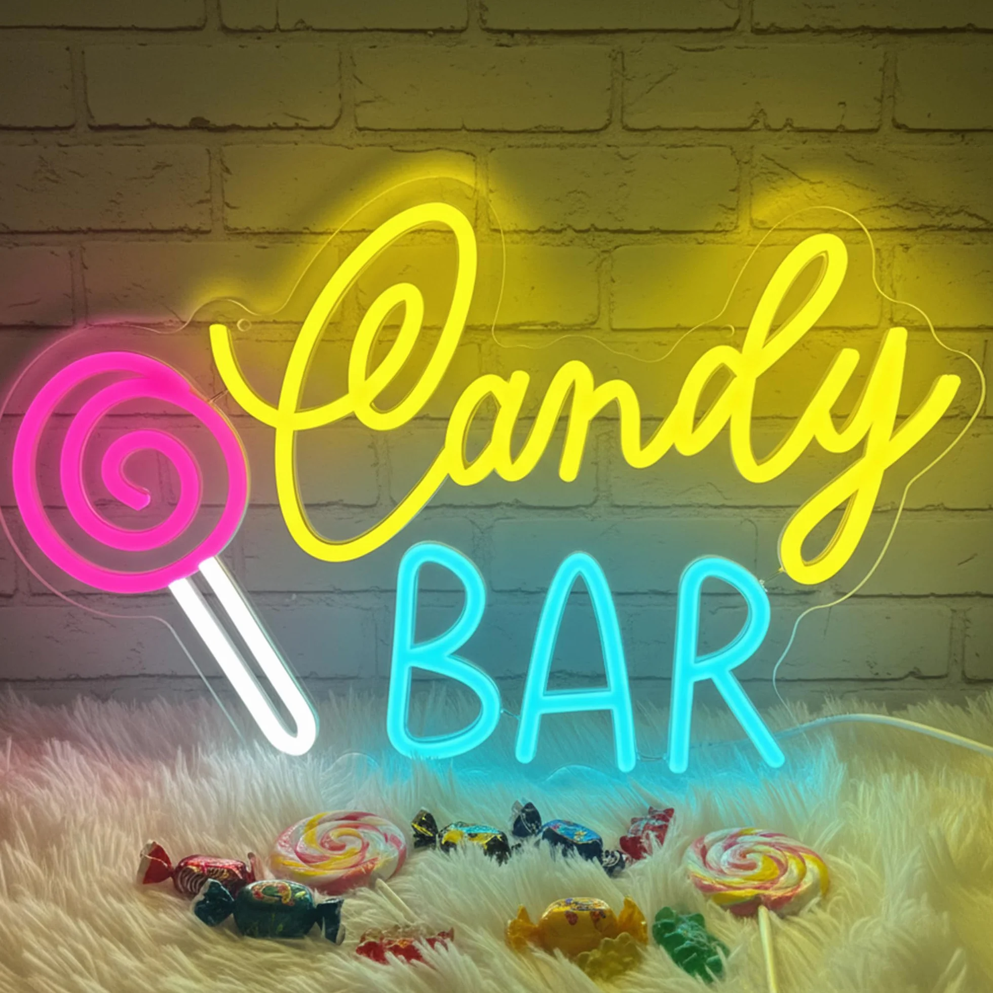 Candy Bar Neon Szyld Lollipop Neon Szyld, Ściemnialny Słodki Led Szyld dla Sklepu ze Słodyczami, Candy Świecący Szyld Ścienny Dekoracja Stołu na Urodziny Wesele Imprezę Sklep z Deserami