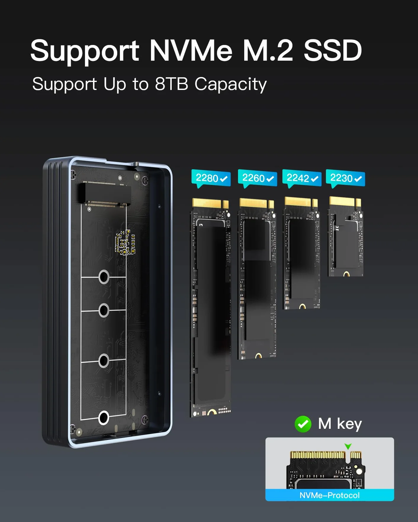 Inateck M.2 NVMe obudowa dysku SSD aluminiowa USB 4.0 Thunderbolt 4 40 Gbps 2230/2242/2260/2280 M-Key FE2028