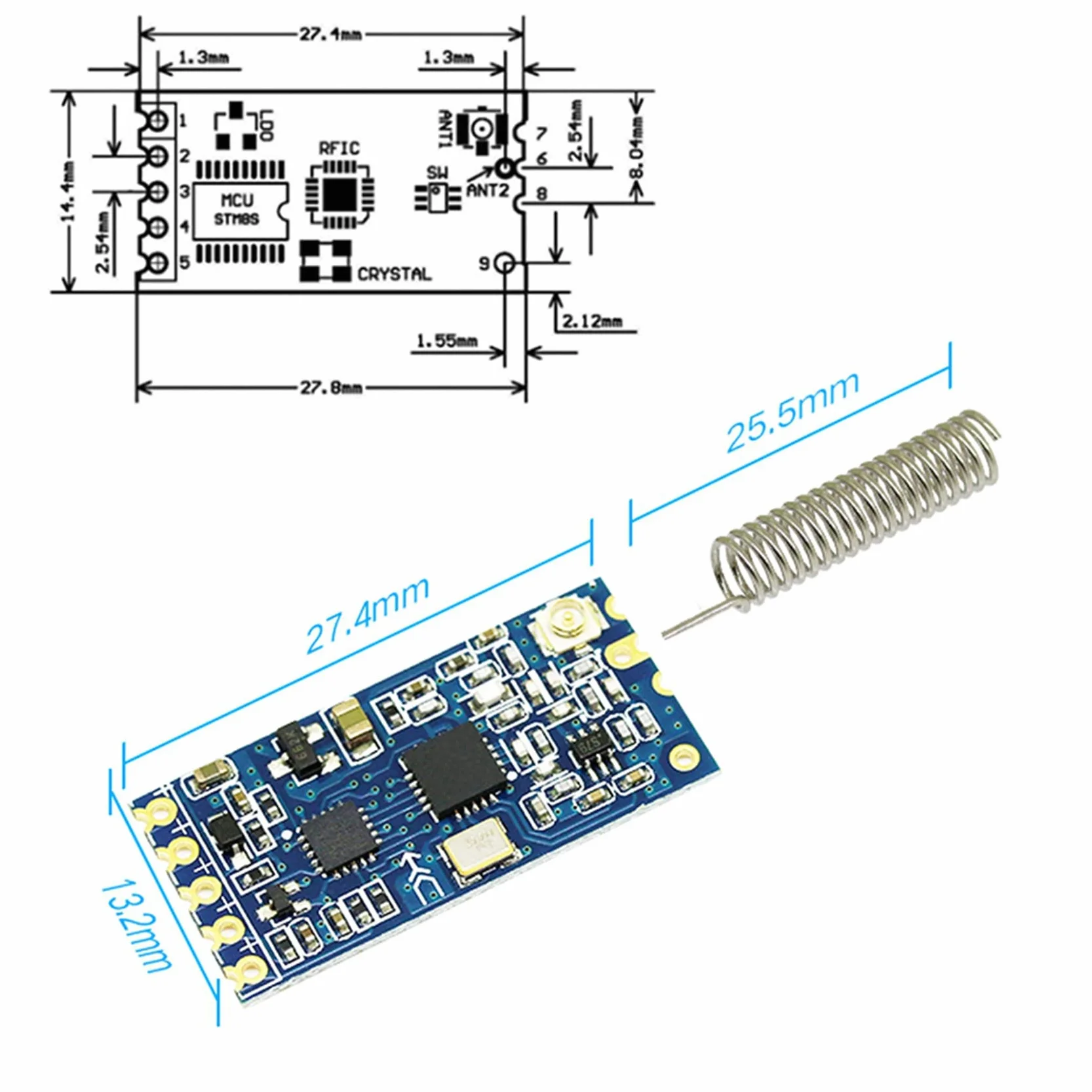 8X -12 433 MHz SI4463 moduł do bezprzewodowego interfejsu szeregowego 1000M Wymiana Bluetooth HC12
