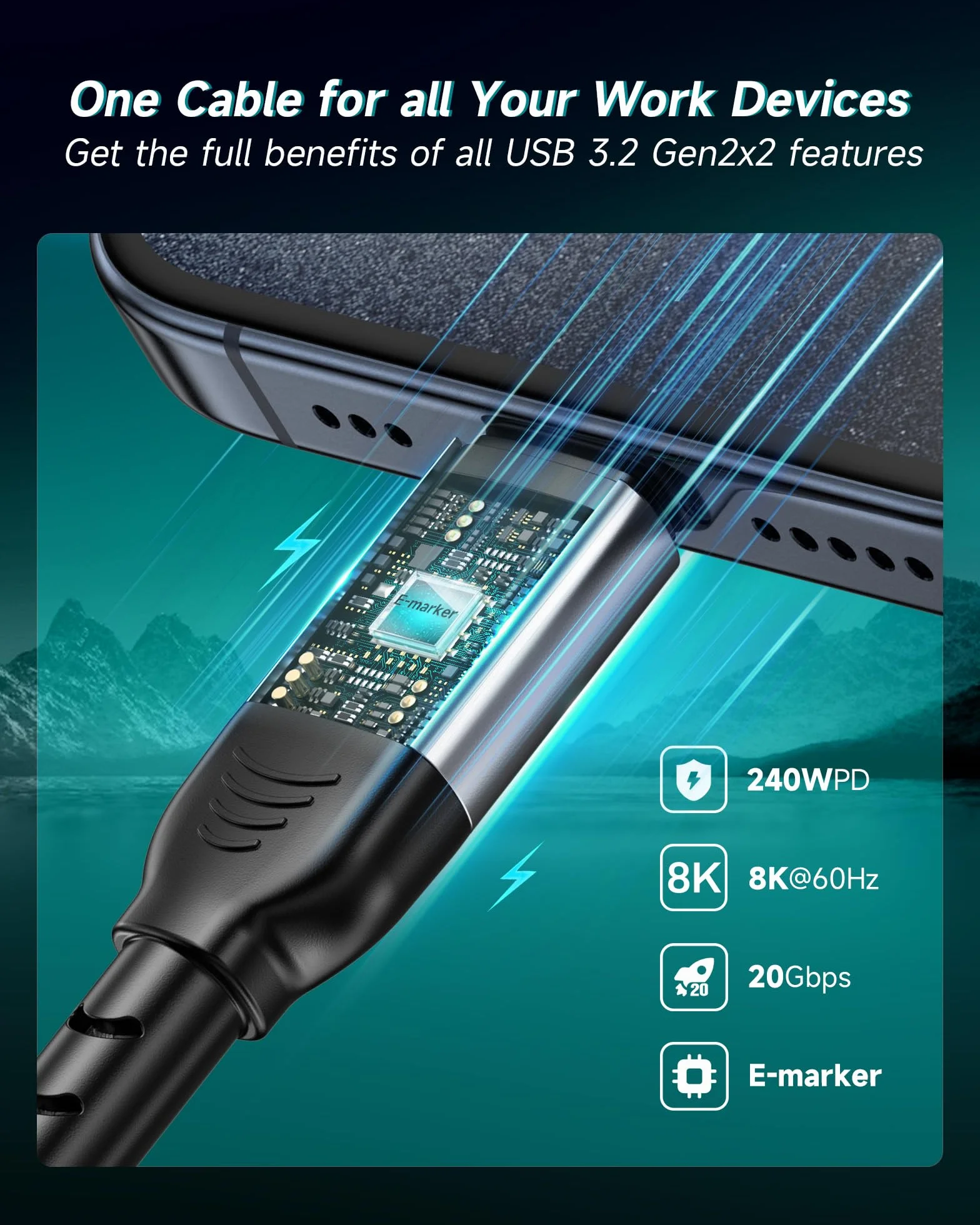 RAVIAD Kabel USB-C na USB-C 1M, 240W 20Gbps USB-C 3.2 Gen2x2 – kabel danych, szybkie ładowanie PD 3.1, transmisja wideo 8K@60Hz/4K@60Hz, kompatybilny z iPhone 17/16/15, Galaxy S25/S24/S23, MacBook