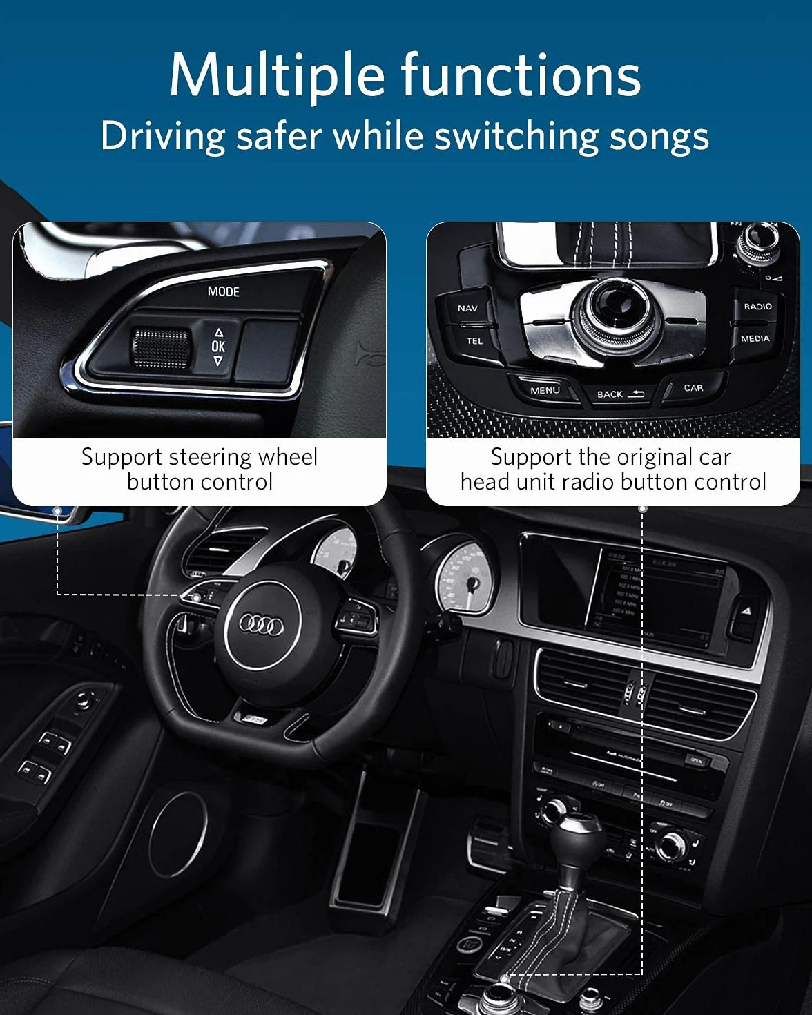 Airdual Adapter Bluetooth 5.0 aptX-HD do 2004-2009 roku kompatybilny z Audi MMI AMI 2G iPod Music Interface
