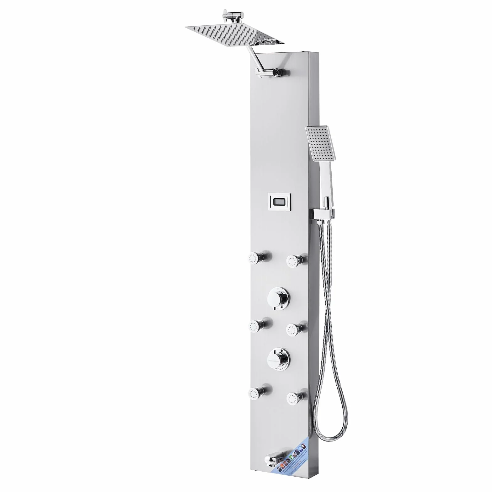 VEVOR Panel prysznicowy z systemem wieżowym z głowicą deszczową, LED, kolumna prysznicowa ze szczotkowanej stali nierdzewnej 1240 mm 4 funkcje, z 6 dyszami korpusu, prysznicem i wylewką do wanny