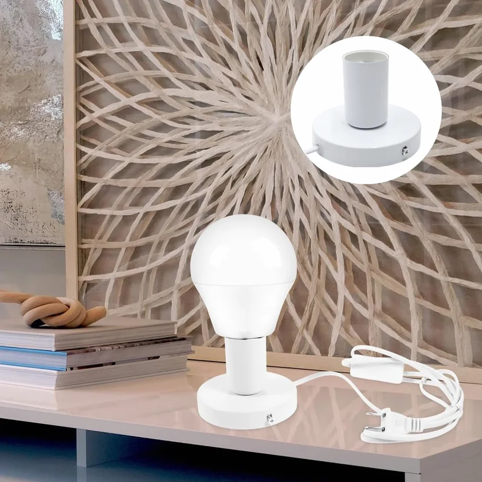 Lampa stołowa w stylu vintage, E27, oprawa lampy biurkowej, z przełącznikiem kablowym, oprawka E27, biała, z kablem sieciowym 1,8 m, pierścień śrubowy, przełącznik do zawieszenia lampy, 2
