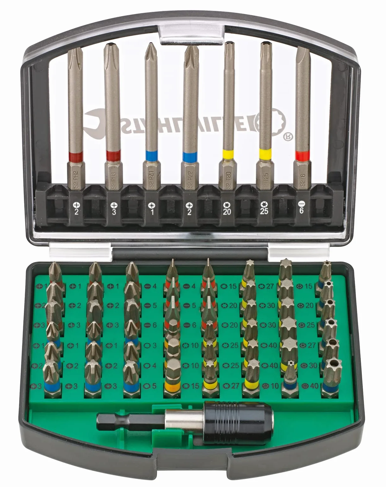 Stahlwille Zestaw bitów 56-częściowy zestaw bitów z 1/4" magnetycznym uchwytem TORX, gniazdem sześciokątnym i krzyżakowym (PH, PZ), do wkrętarki akumulatorowej i wkrętarki udarowej, 1206