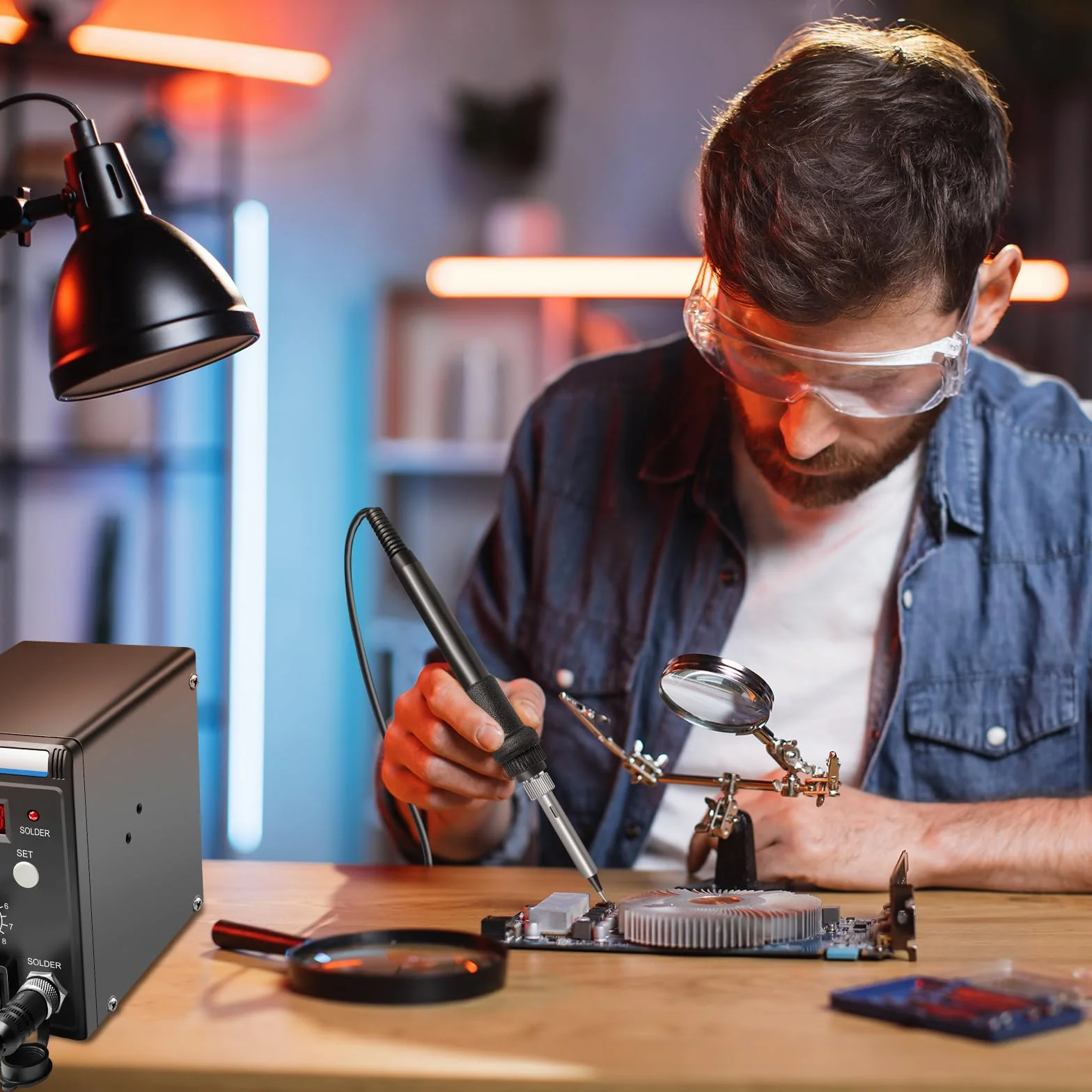 Zestaw lutownicy 700 W z podwójną wtyczką, pojedynczy wyświetlacz, funkcja automatycznego włączania/wyłączania, 3 dysze do lutowania i ogrzewania