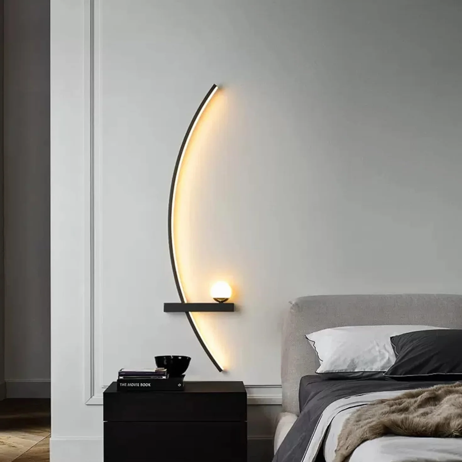 Nowoczesne lampy ścienne LED, Nordic Minimalist Creative Creative Wall Sconce do salonu Wystrój Backgroud Wystrój metalowego oświetlenia, czarny, 55 cm po lewej stronie