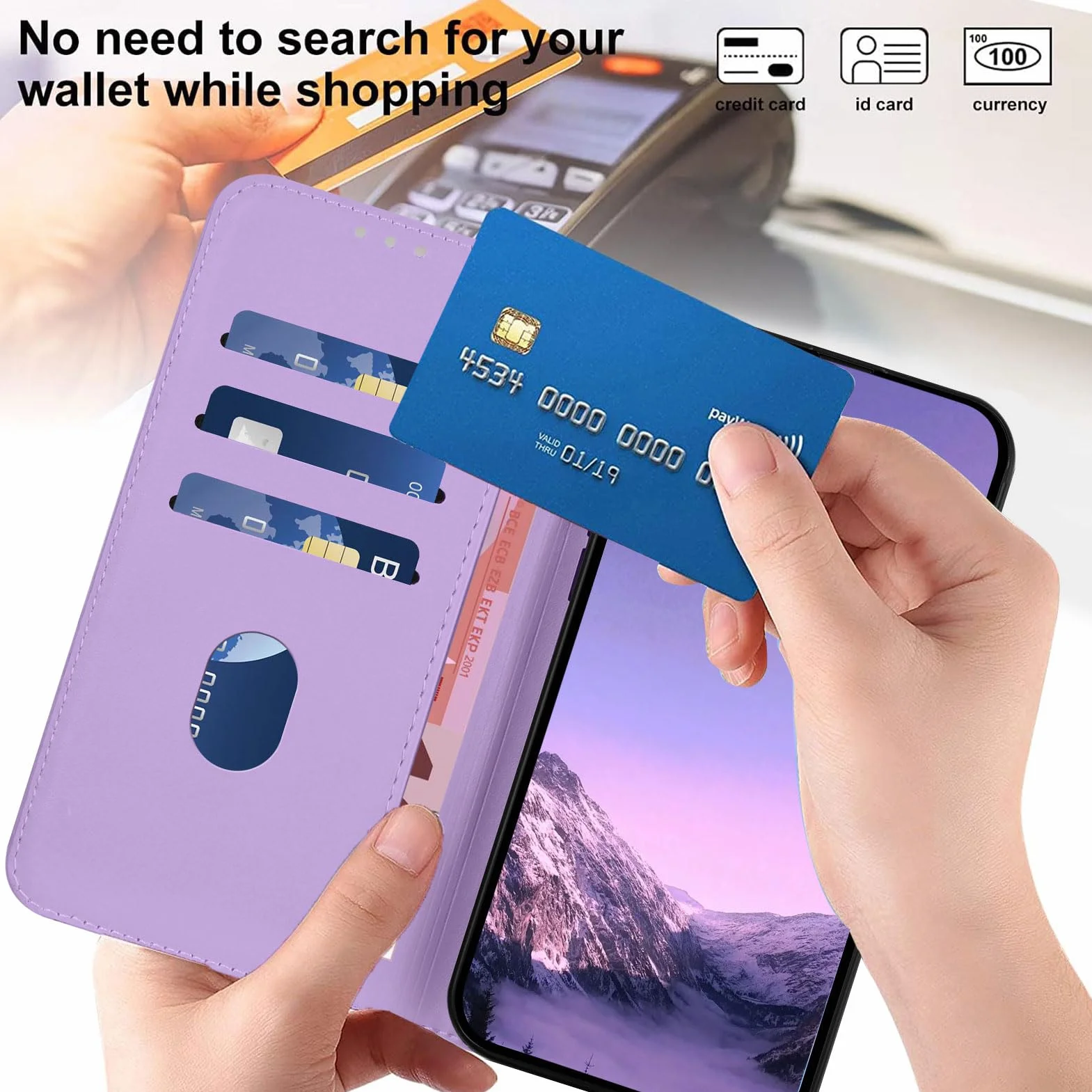 Etui na iPhone'a 11, wysokiej jakości etui ze skóry PU [przegródki na karty] portfel etui ochronne, odporne na wstrząsy etui na telefon iPhone 11 (lawenda)