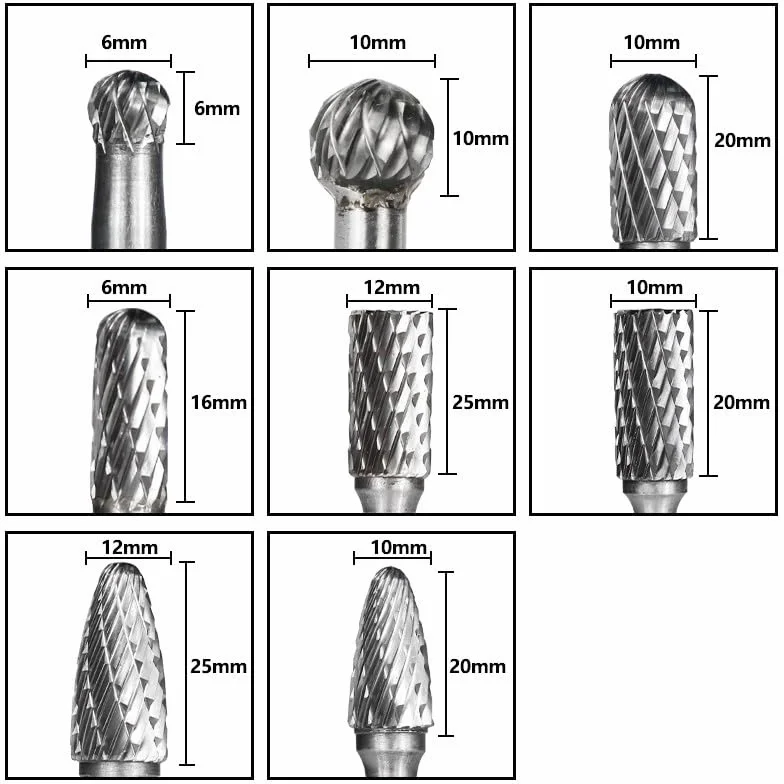 8 sztuk/zestaw 6mm-12mm wiertła z węglika spiekanego do grawerowania CNC 6mm nóż obrotowy pilnik obrotowy do metalowych narzędzi ręcznych