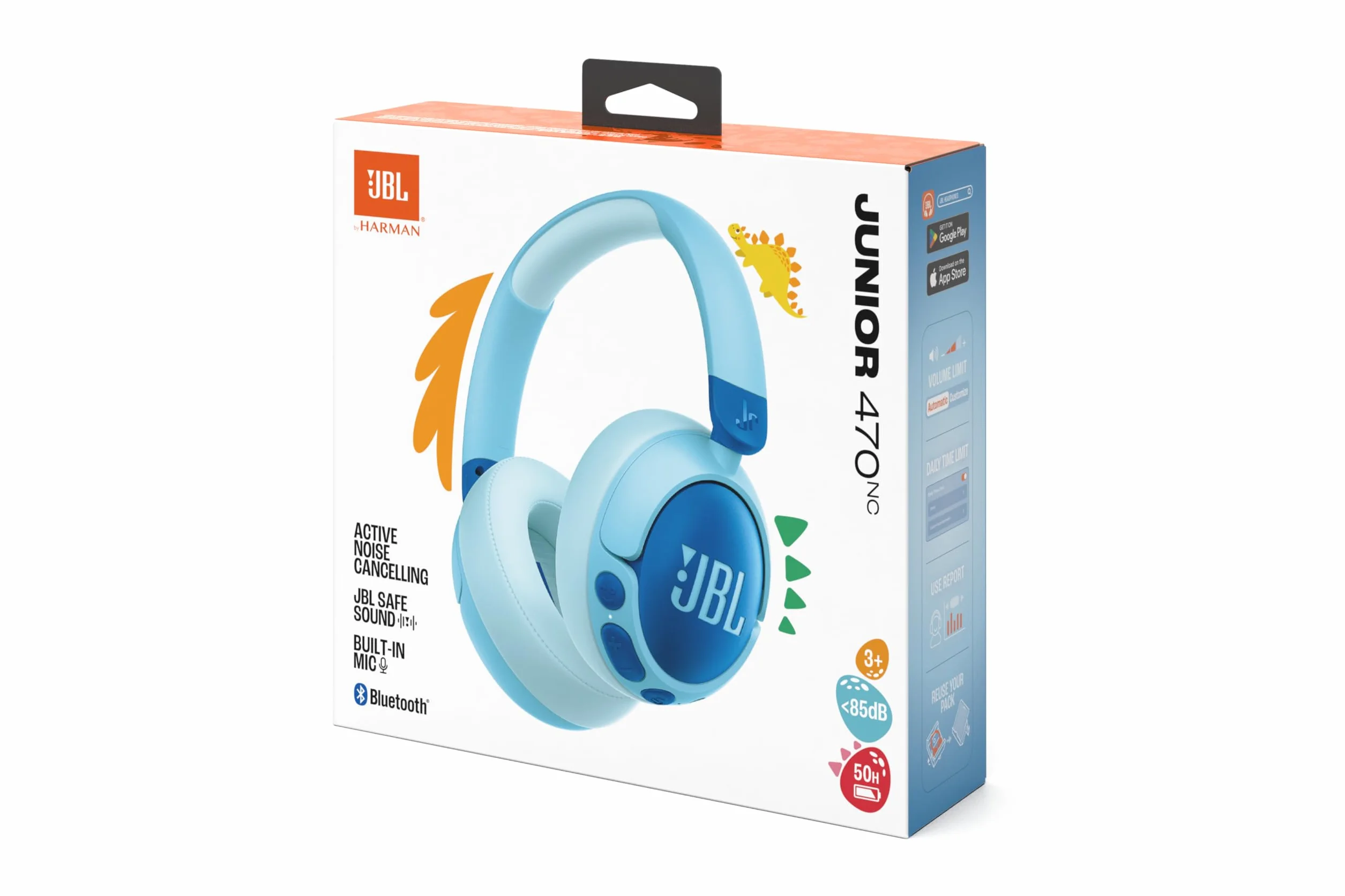 JBL Junior 470 NC Bezprzewodowe Słuchawki Nauszne dla Dzieci, ANC, Mikrofon, 50 H, Niebieskie