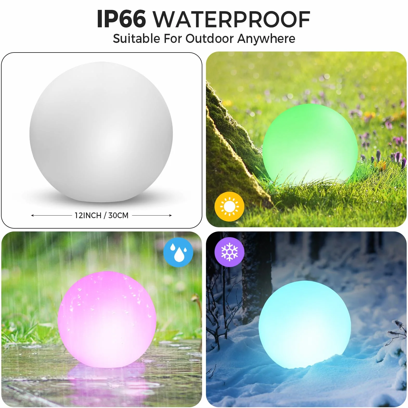 2 sztuki RGB lampa ogrodowa kula świetlna, 30 cm kula ogrodowa wodoodporna zewnętrzna lampa słoneczna IP66, 1200 mAh ściemniana lampa solarna dekoracja do pokoju, na zewnątrz, basen, balkon