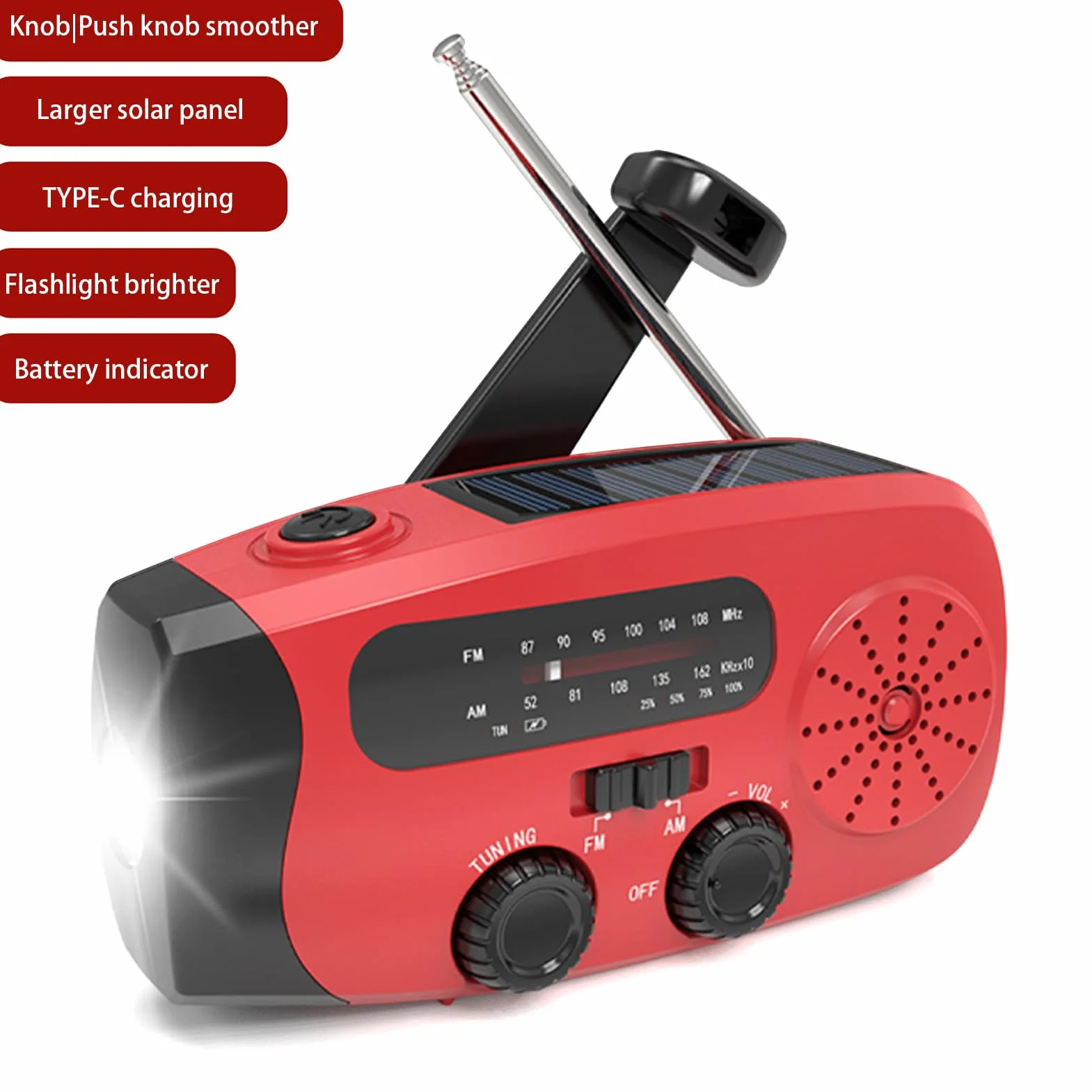 Radio Tranzystorowe AM/FM z Korbką Ładowania, Panelem Słonecznym i USB do Turystyki, Survivalu