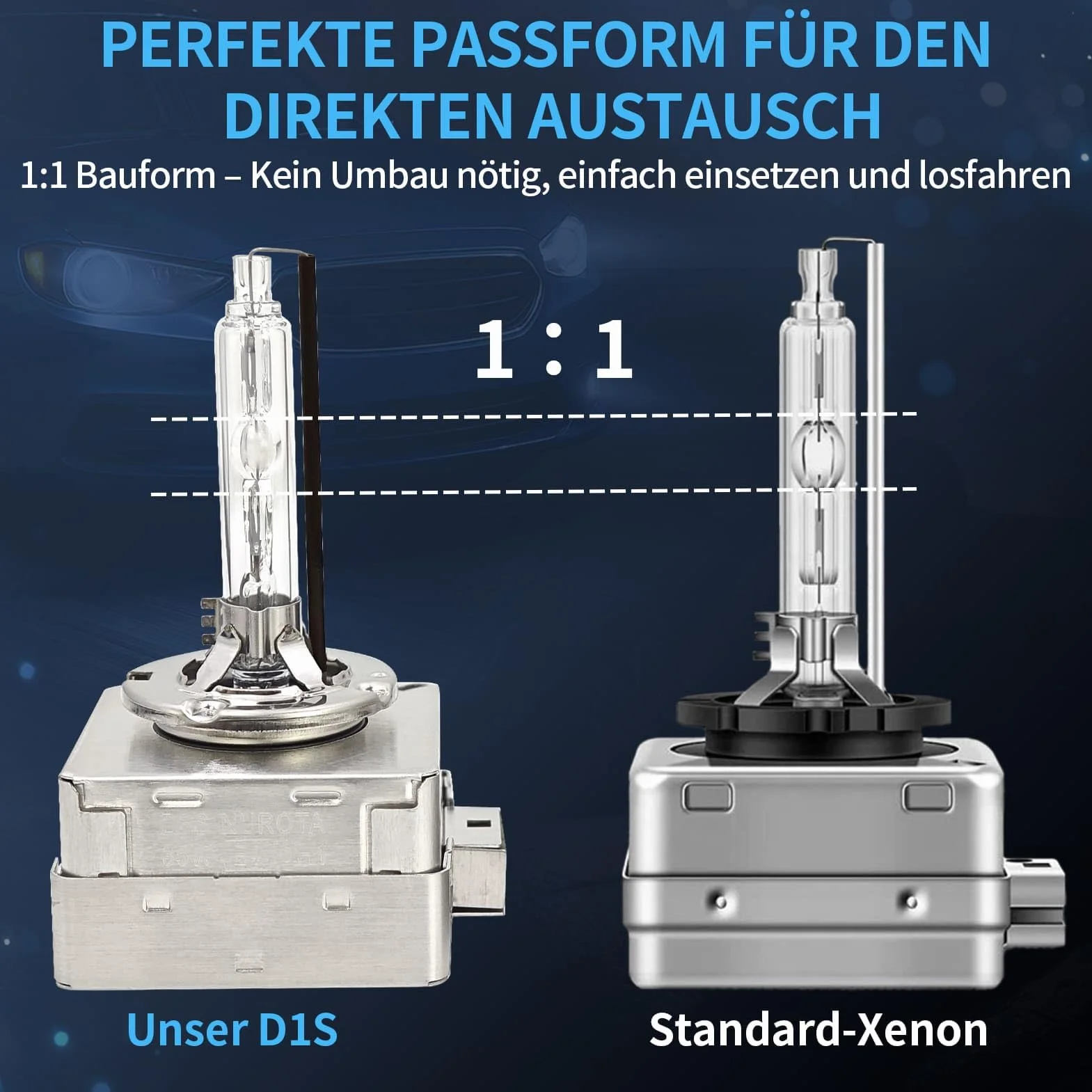 D1S Xenon Brenner 55W 5500K Kaltweiß – D1S Lampe Mit Zulassung, Extra Helles Licht, Lange Lebensdauer – Premium OEM Ersatz Scheinwerferlampe – 2er Set PK32d-2 (D1S, 5500K)