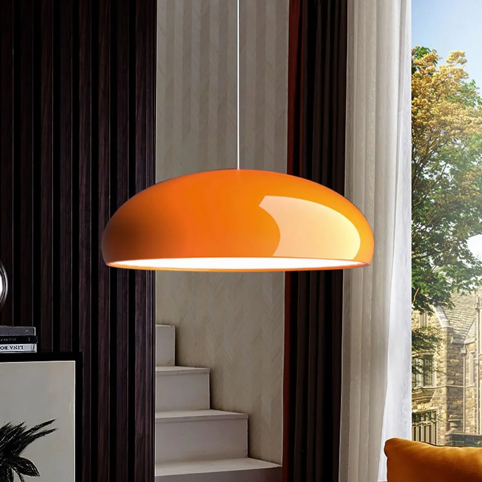 Lampa wisząca w stylu włoskim Przemysłowy klosz lampy z kloszem w kształcie kopuły Pomarańczowa błyszcząca lampa wisząca Wisząca oprawa oświetleniowa Wyjątkowa lampa sufitowa do jadalni, kawiarni,