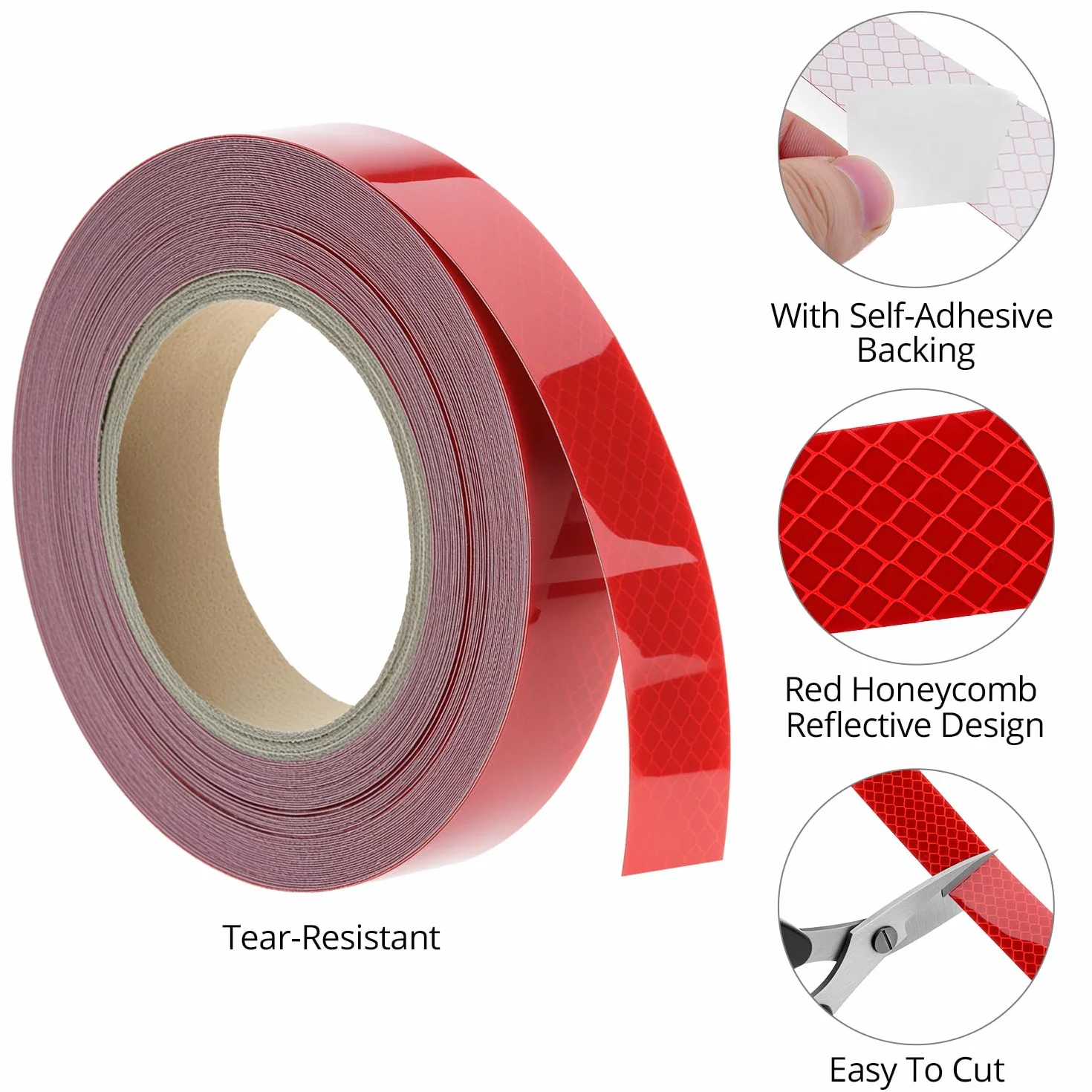 QWORK® Odblaskowa taśma klejąca czerwona 20 m x 2,5 cm – taśma odblaskowa do przyczep, samochodów ciężarowych i rowerowych – wodoszczelna, samoprzylepna taśma ostrzegawcza