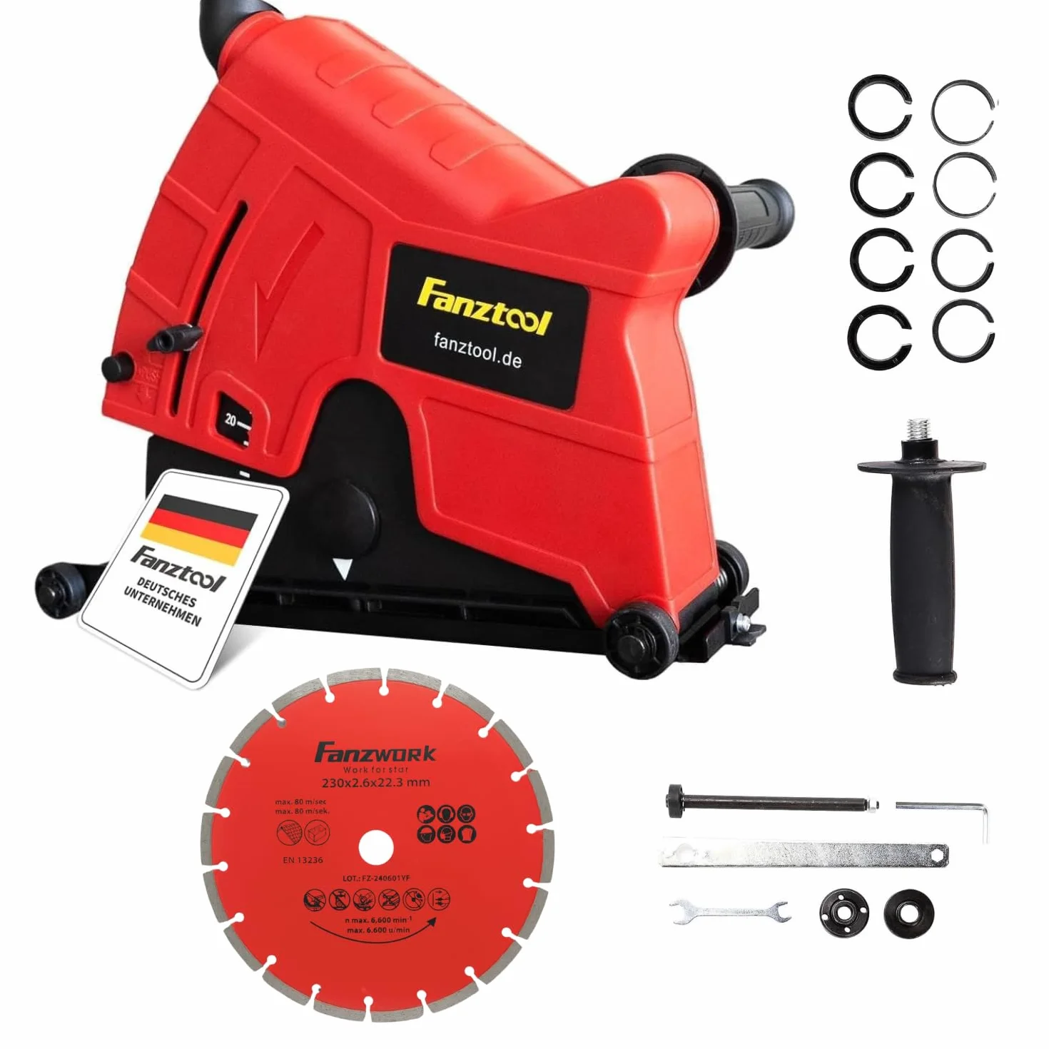 FANZTOOL Uniwersalna osłona ssąca do szlifierki kątowej z tarczami tnącymi 230 mm