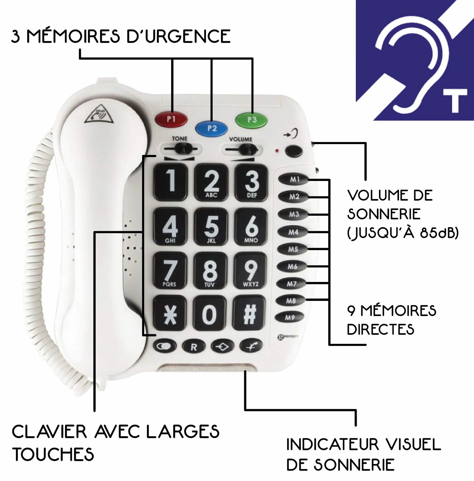 Geemarc CL100 telefon dla niedosłyszących - łatwa instalacja wersja niemiecka