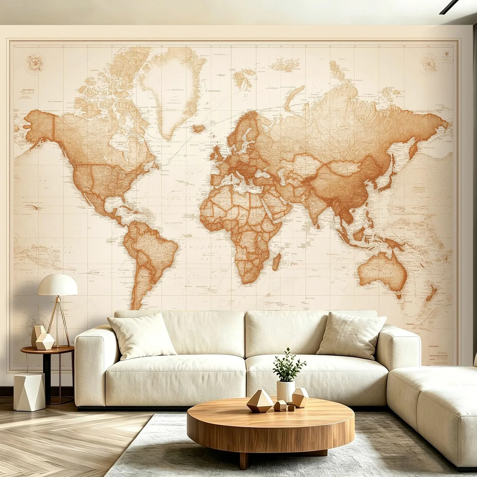 Fototapeta 350 x 256 cm ściany dekoracja salonu miłośnicy podróży klasyczna mapa siatki ziemia do sypialni salonu tapeta z włókniny, beżowy brązowy