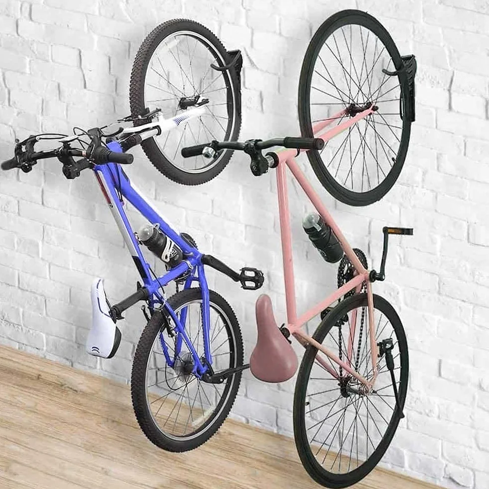 Bakaji Zestaw 2 wsporników haków rowerowych rower ścienny uchwyt ścienny gumowy składany uchwyt zajmuje mało miejsca do rowerów górskich stalowa antypoślizgowa powierzchnia do domu piwnicy garażowej