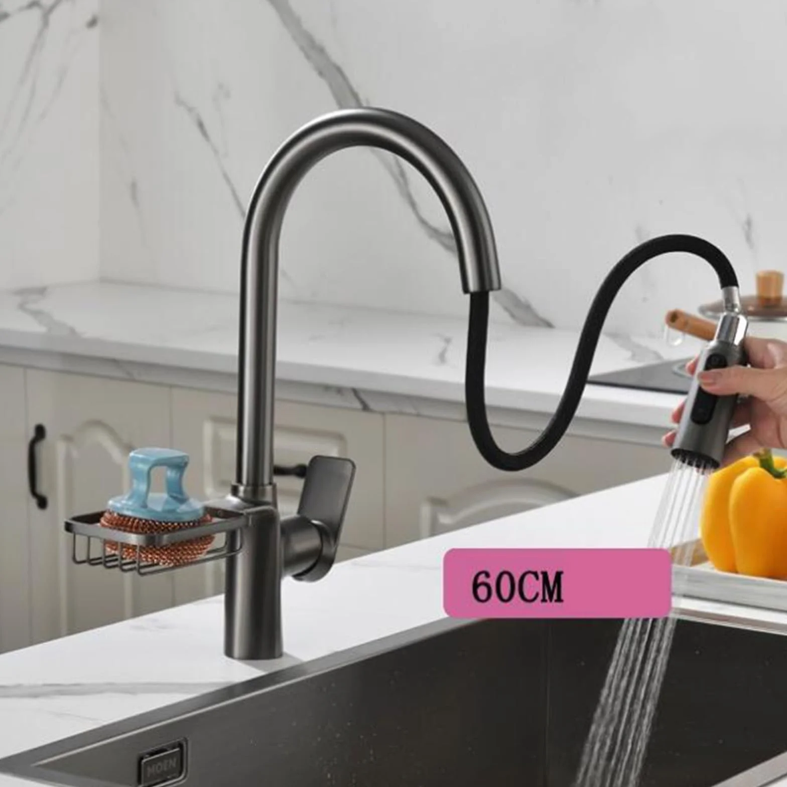 QHQQXN Bateria kuchenna 3-kierunkowa z możliwością przedłużenia, Bateria kuchenna Pojedynczy uchwyt Obrotowy 360° 3 funkcje Dysza Mosiężna bateria kuchenna, szczotkowana