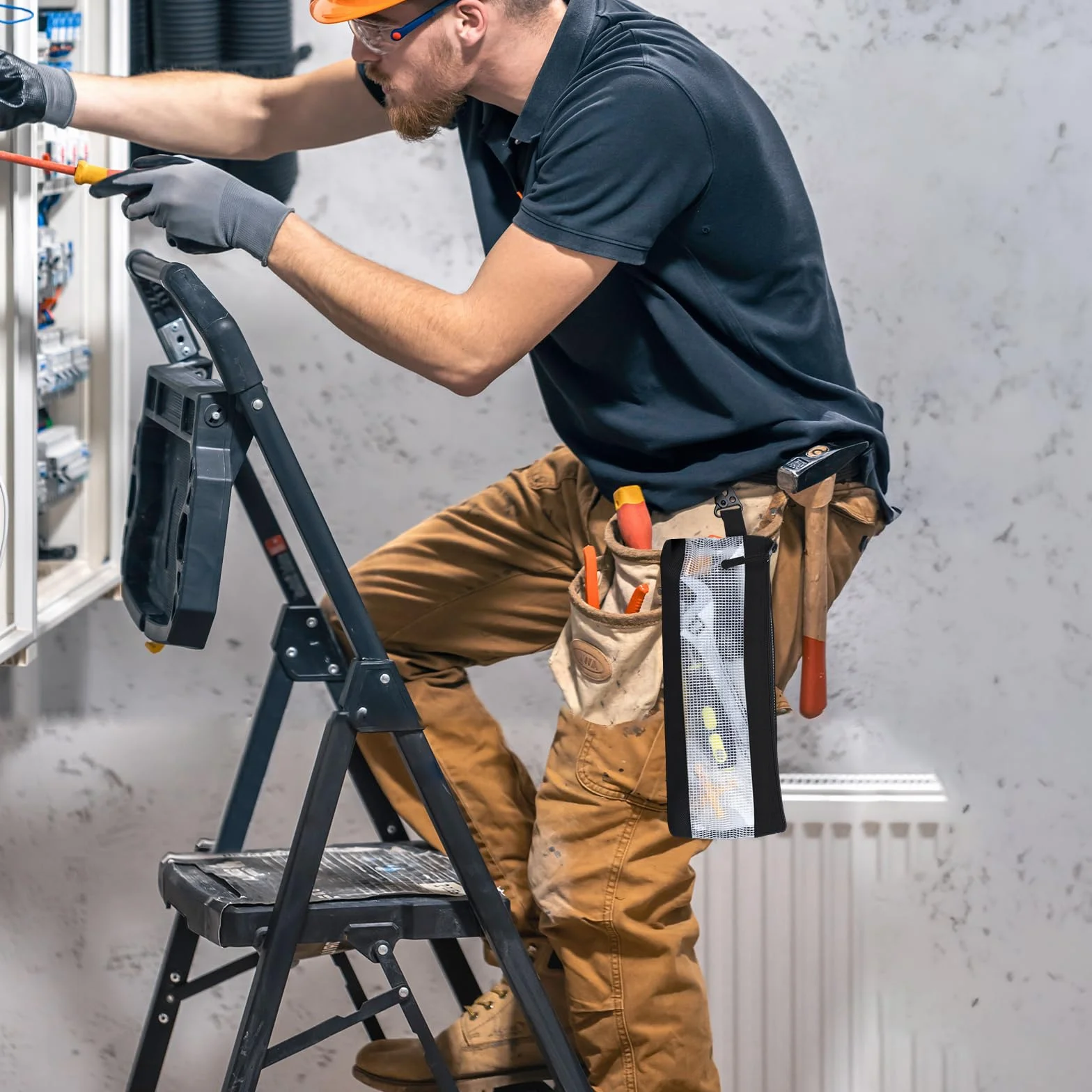 FRETONBA Mała Torba Na Narzędzia, 2 Sztuki, Wodoodporna Torba Z Tkaniny Oxford, Mała Torba Na Narzędzia Z Zamkiem Błyskawicznym I Haczykiem, Idealna Dla Hydraulików, Rzemieślników I Elektryków, Biała
