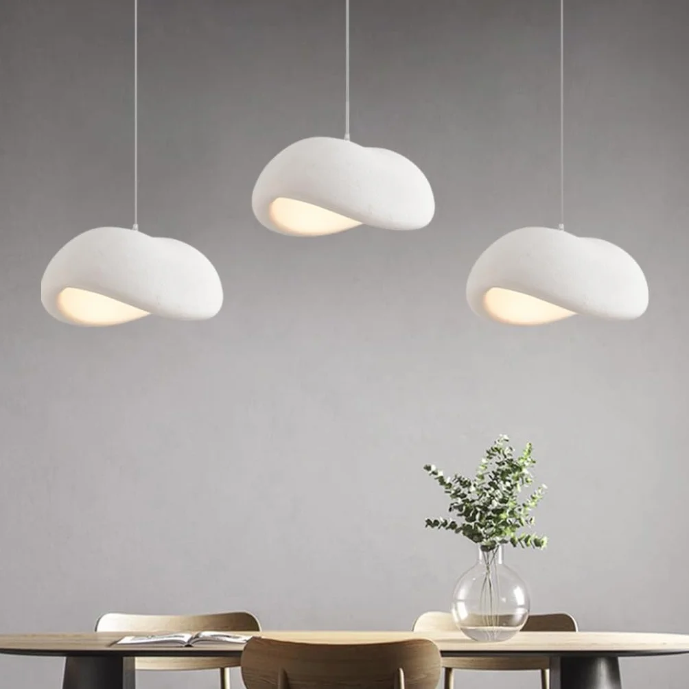 Kreatywna Lampa Wisiąca Wabi Sabi Lampa Pendularna E27 Nowoczesny Styl Japoński 3-Świetlna Biała Regulowalna Wysokościowo Żyrandol Do Stołu Jadalniskowego Salonu Jadalni Oświetlenie(Long)