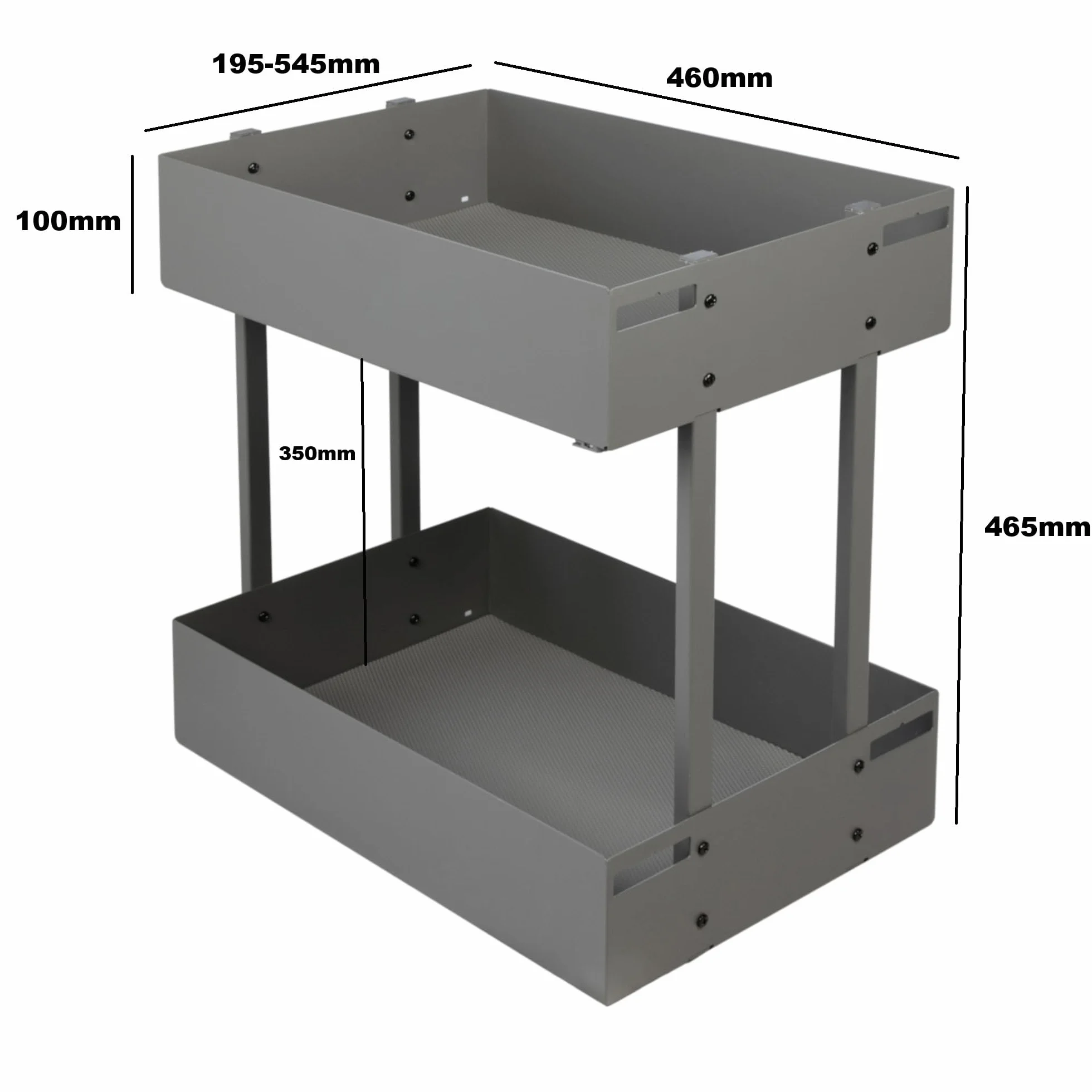 Wysuwana półka pod szafkę, 2 poziomy, 25-60 cm, antracyt – Softclose, prowadnica pod szafkę kuchenną z pełnym wysuwem (meble 250 mm)