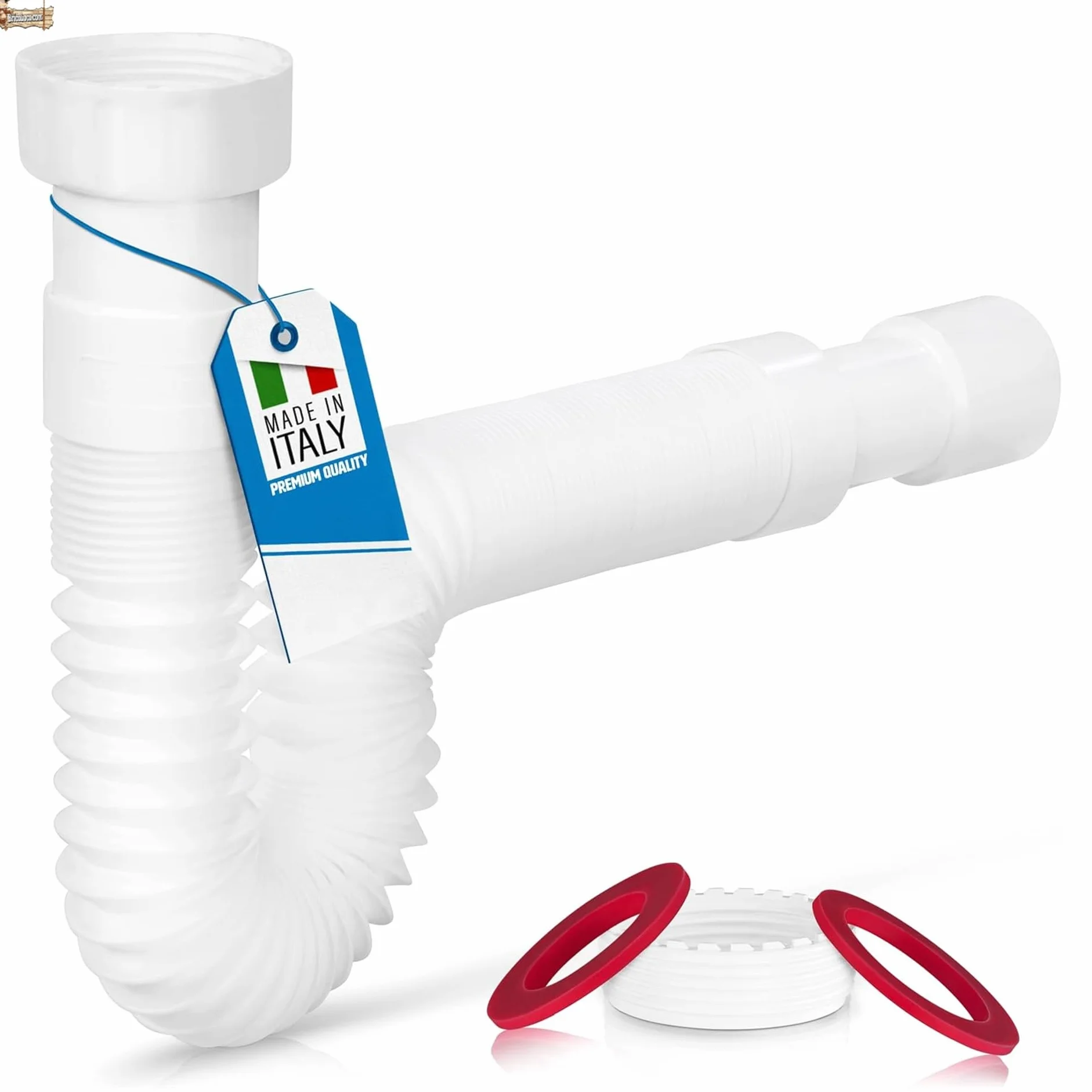 BricoLoco.com Elastyczny i rozszerzalny syfon spustowy. UNIWERSALNY 1-1/4" lub 1-1/2" i wyjście 32 lub 40 mm. Do umywalki, zlewu, bidetu, łazienki lub kuchni. Biały wąż spustowy. (3)