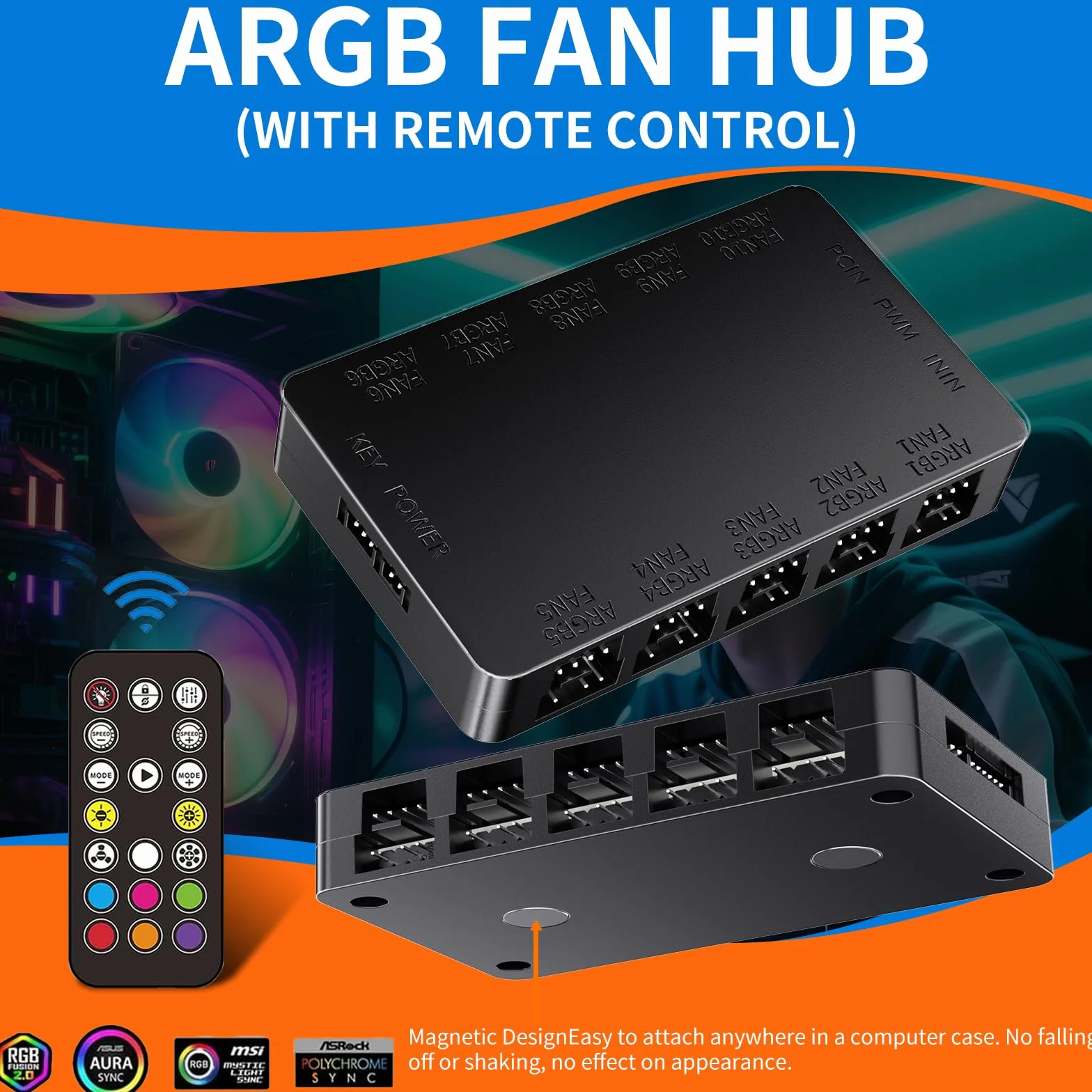 Oddtone 2-w-1 ARGB PWM Hub 10 x 4-pin PWM 10 x 5V 3-pin ARGB SATA wentylatorów kontroler
