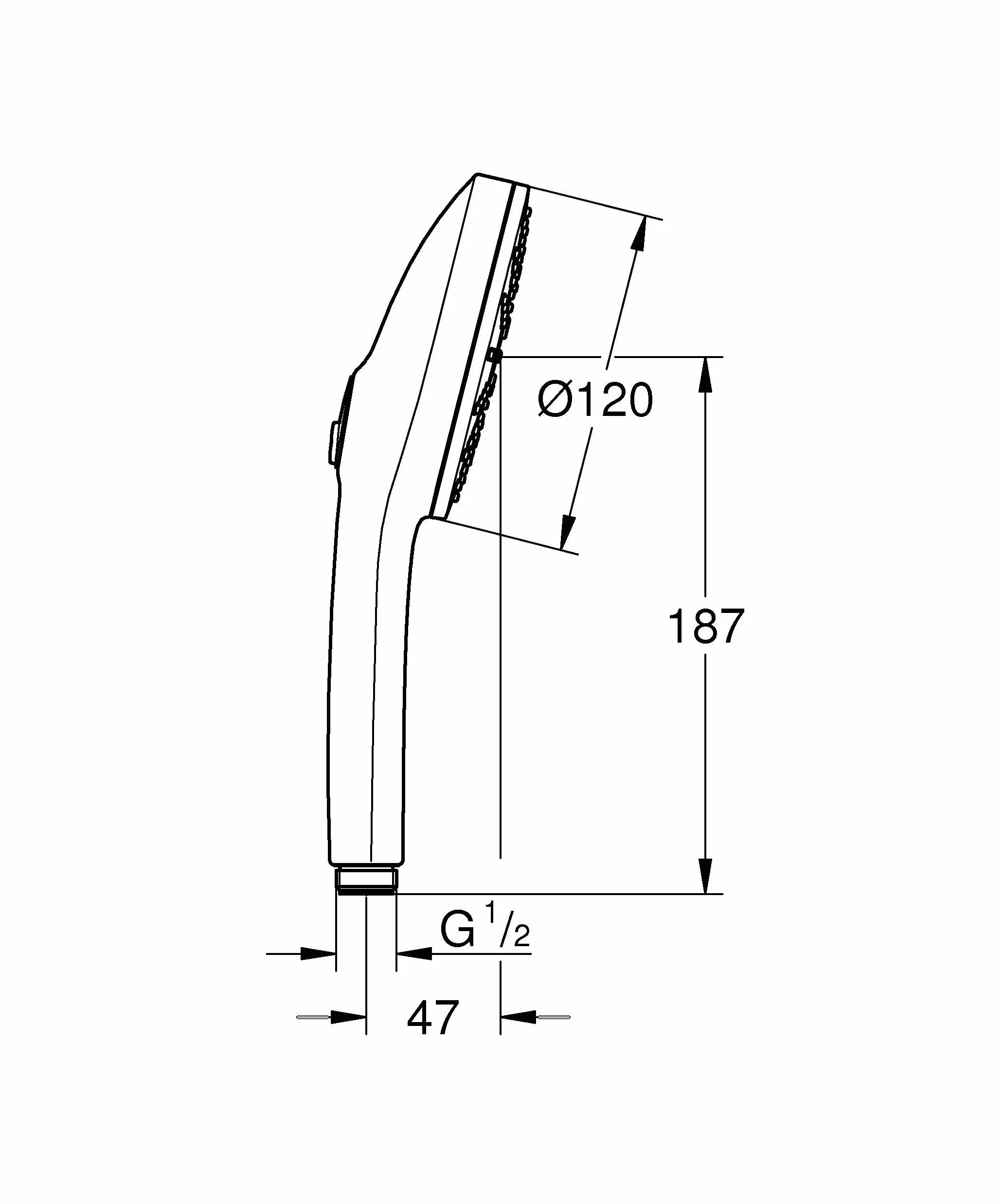 Słuchawka prysznicowa GROHE Vitalio Joy+ 120, 3 strumienie (Rain, Jet, Booster), Przepływ 6,3 l/min, Duża tarcza 12 cm Chrom, Ochrona przed oparzeniem, Uniwersalny montaż 1348630000