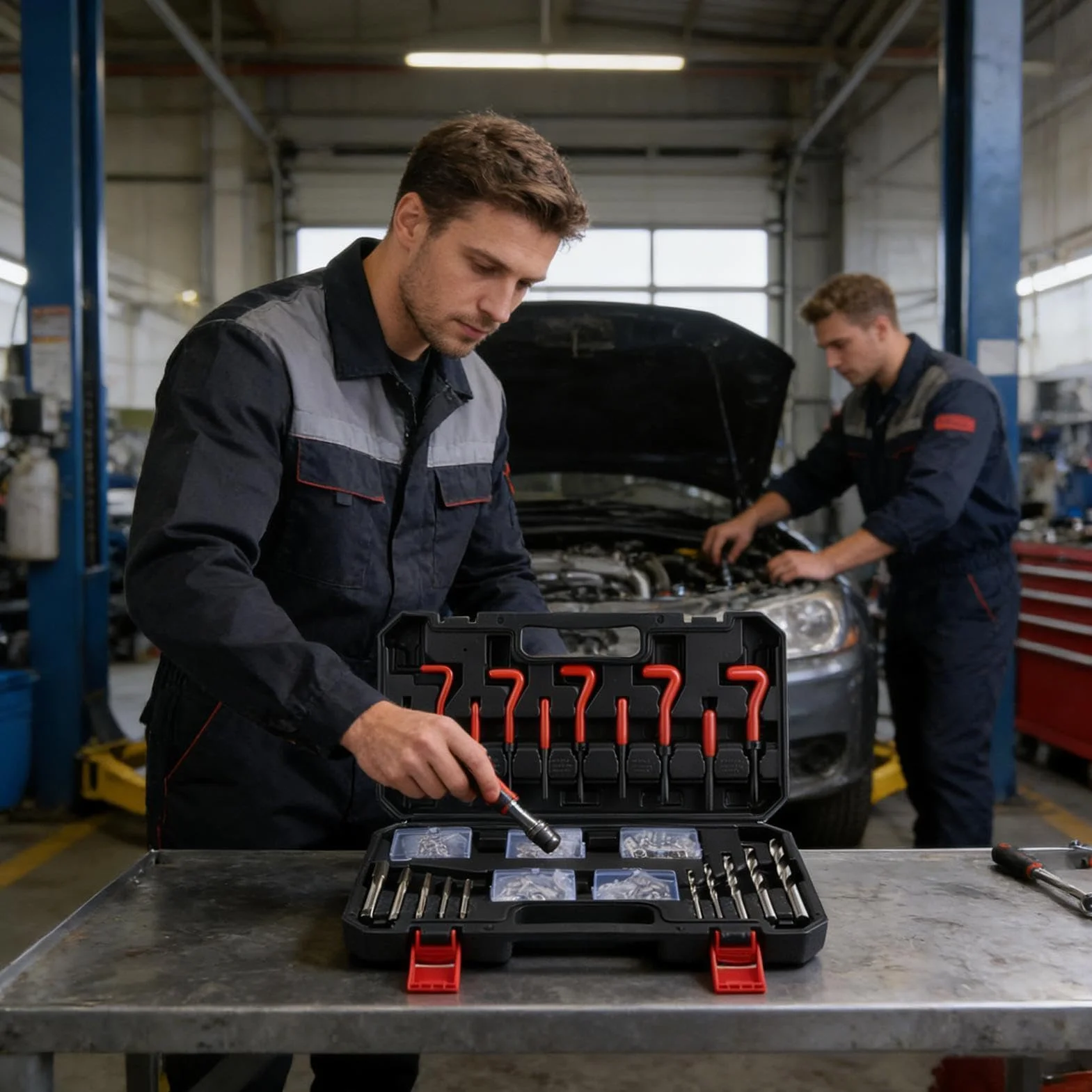Naprawa Gwintów 131-częściowy Zestaw do Przeciągania Metalu z Pojemnikiem | Zestaw Naprawczy Gwintów do Samochodów Dla Mechaników Techników Pasjonatów Majsterkowiczów Warsztat Domowy Garage
