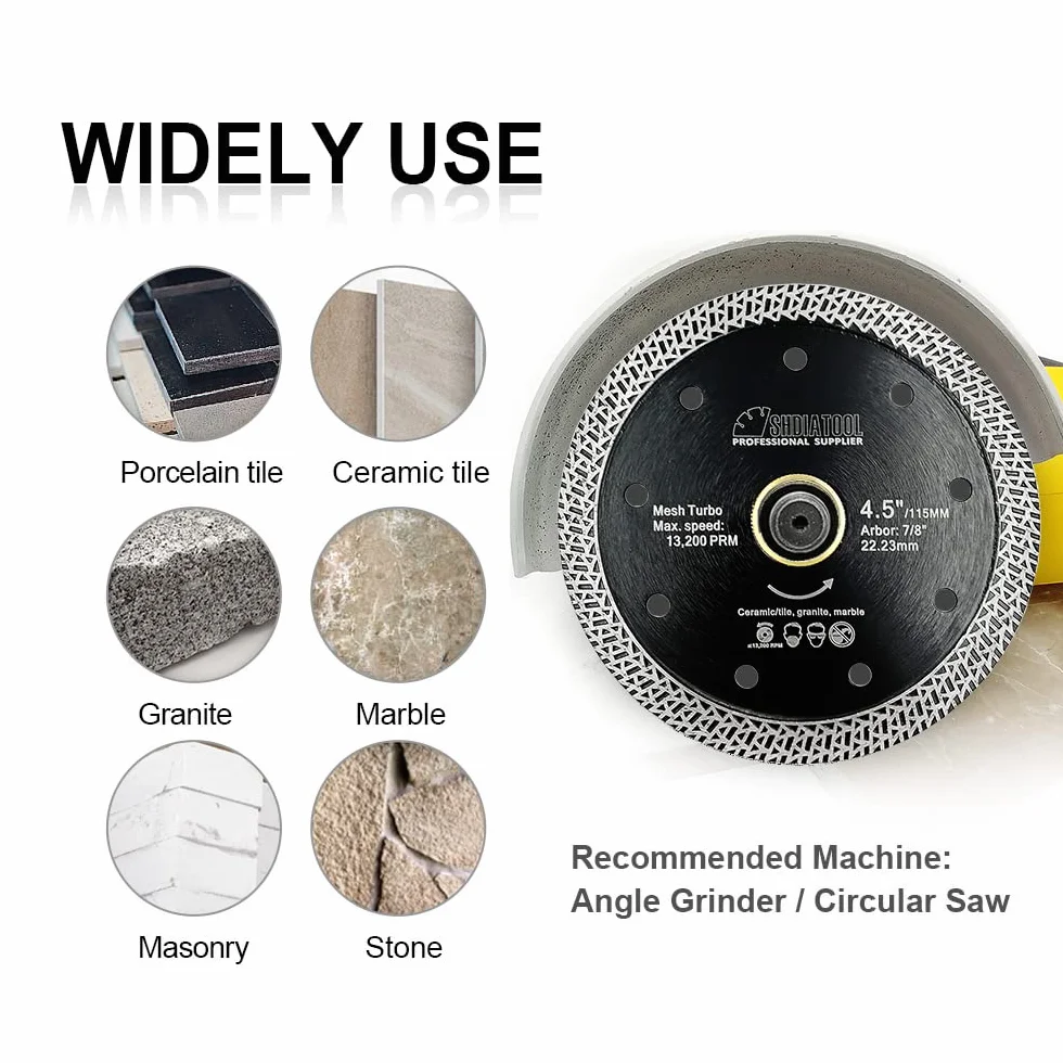 SHDIATOOL Tarcza do cięcia diamentowego 5 szt. 4,5 cala / 115 mm brzeszczot piły z siatką Turbo do płytek porcelanowych ceramicznych granitowych marmur