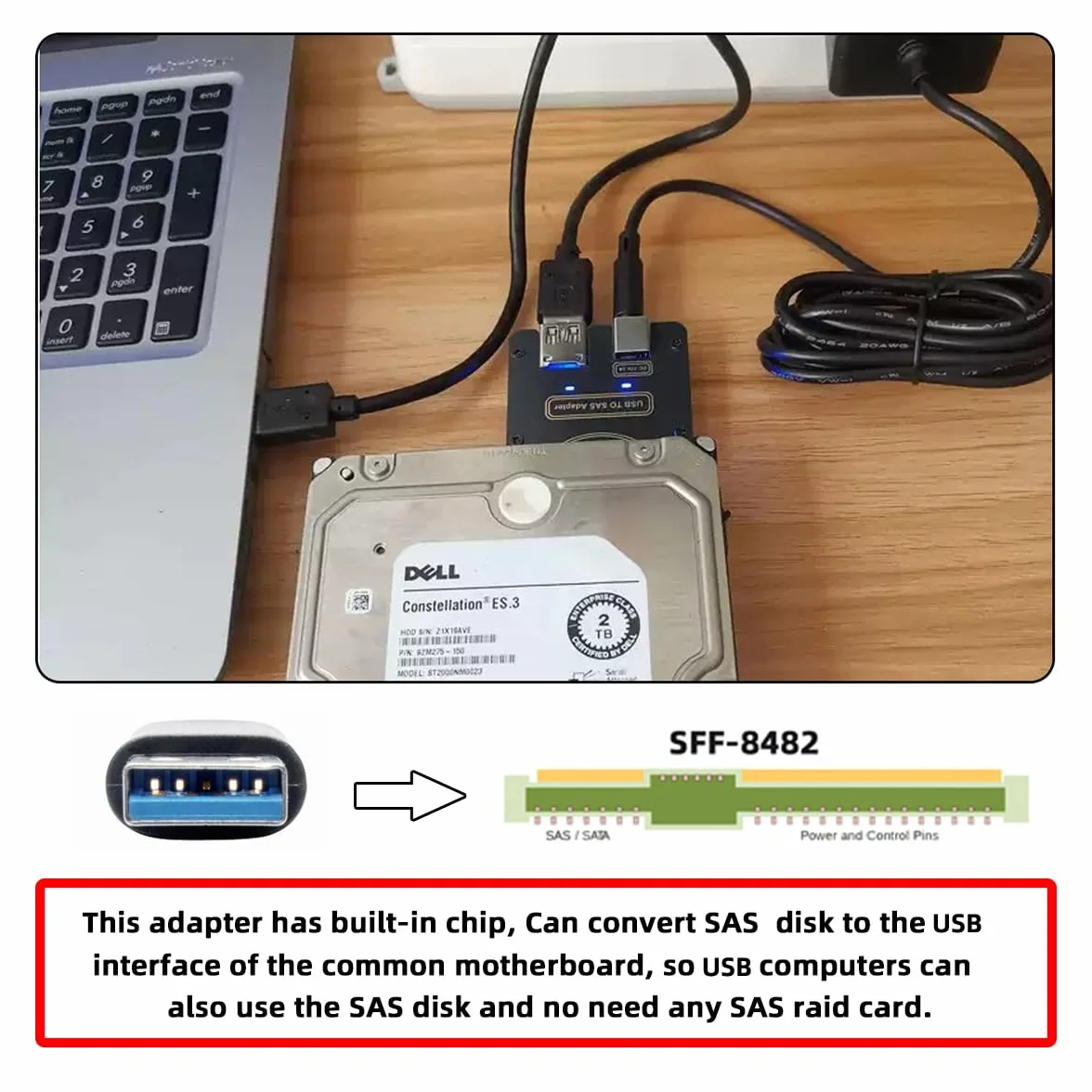 Adapter SAS SFF-8482 na USB 3.0 5 Gb/s 29-pinowy