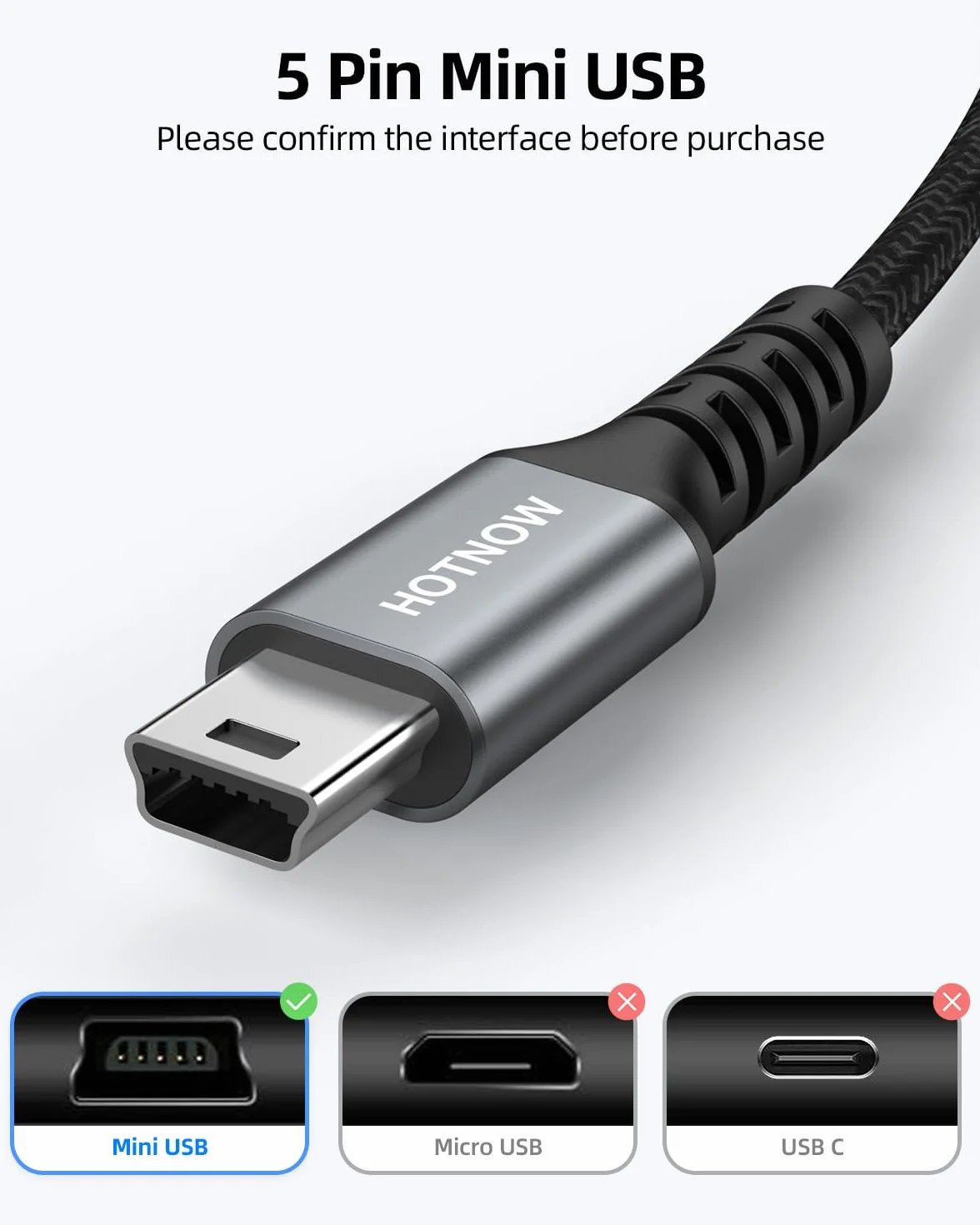 Mini USB Kabel 30cm 2Pack USB 2.0 do Mini USB kompatybilny PS3 MP3 MP4 Dash Cam Garmin Nuvi GPS Blue Yeti GoPro Hero 3+