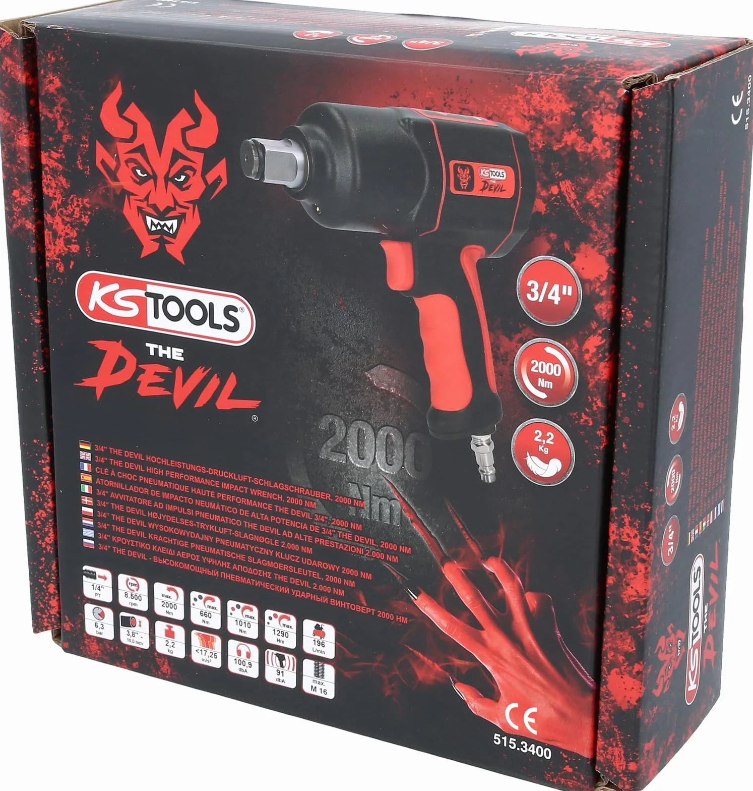 KS Tools 515.3400 3/4” THE DEVIL wysokowydajny pneumatyczny klucz udarowy 2000Nm