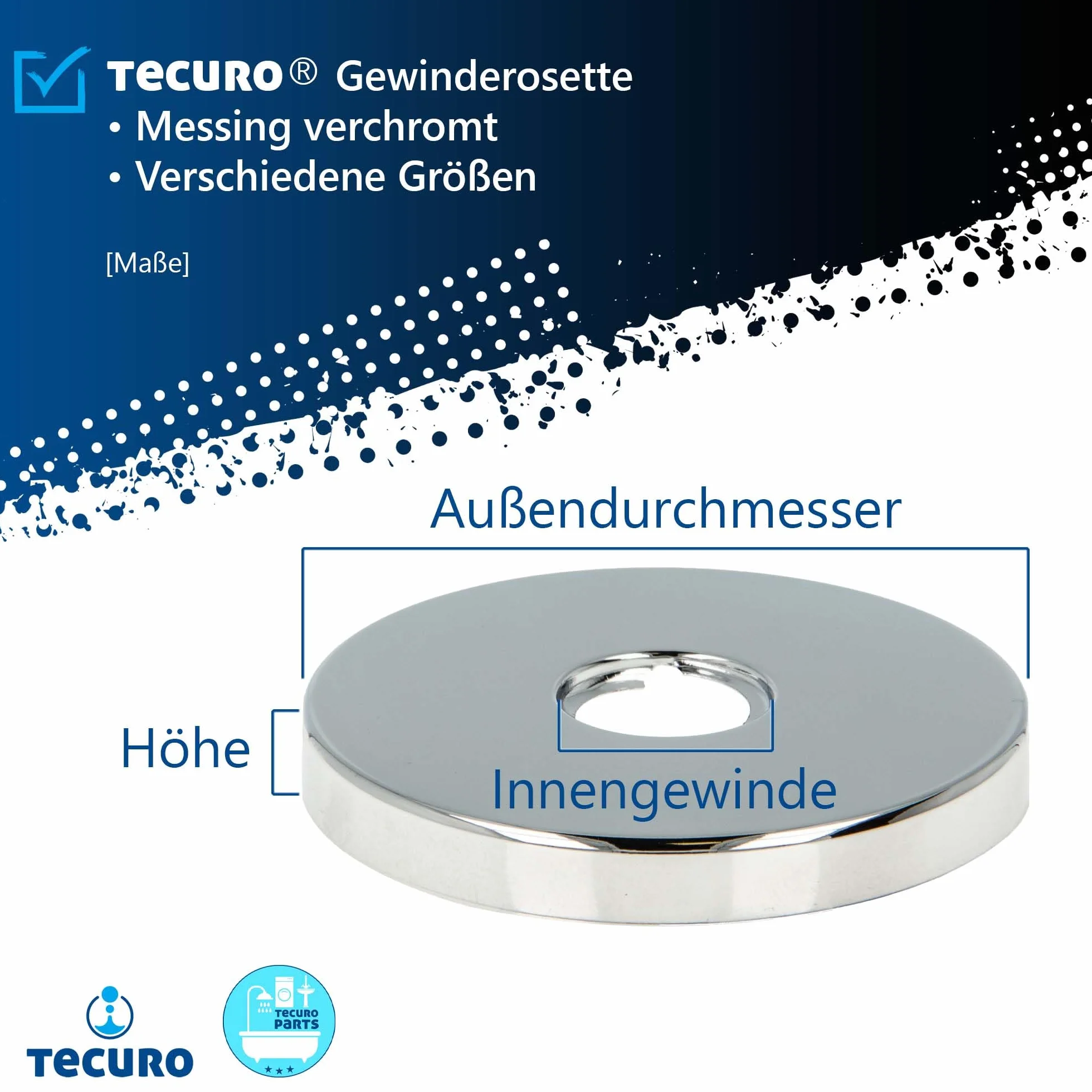 tecuro Gniazdo gwintowane (3/4) Ø 27 mm x Ø 80 mm x wysokość 30 mm, chromowany mosiądz