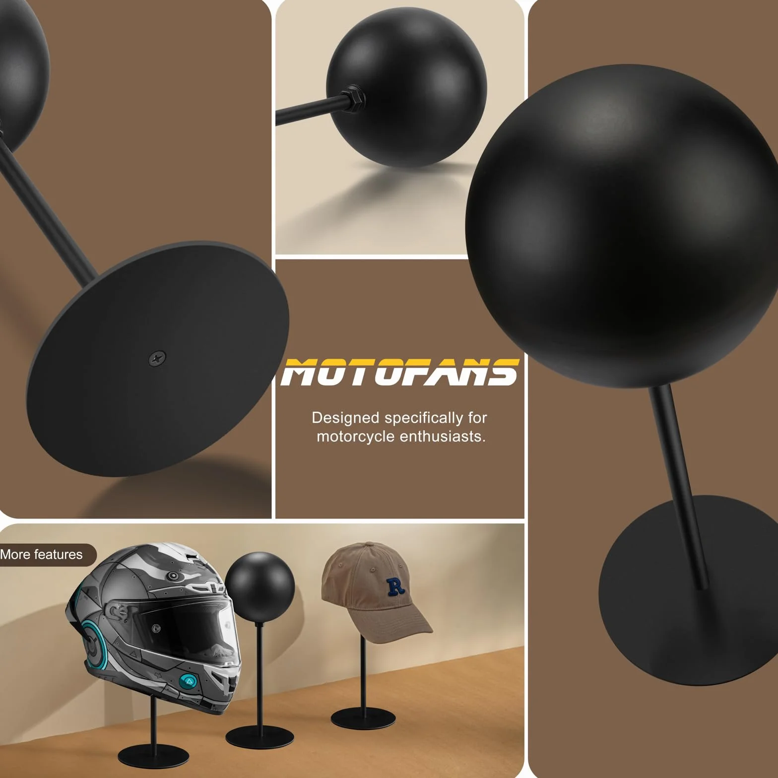 Helmständer aus Metall, drehbarer Metallständer, Schreibtischaufhänger für Motorradhelme, Mützen, Rugby-Helm (2)