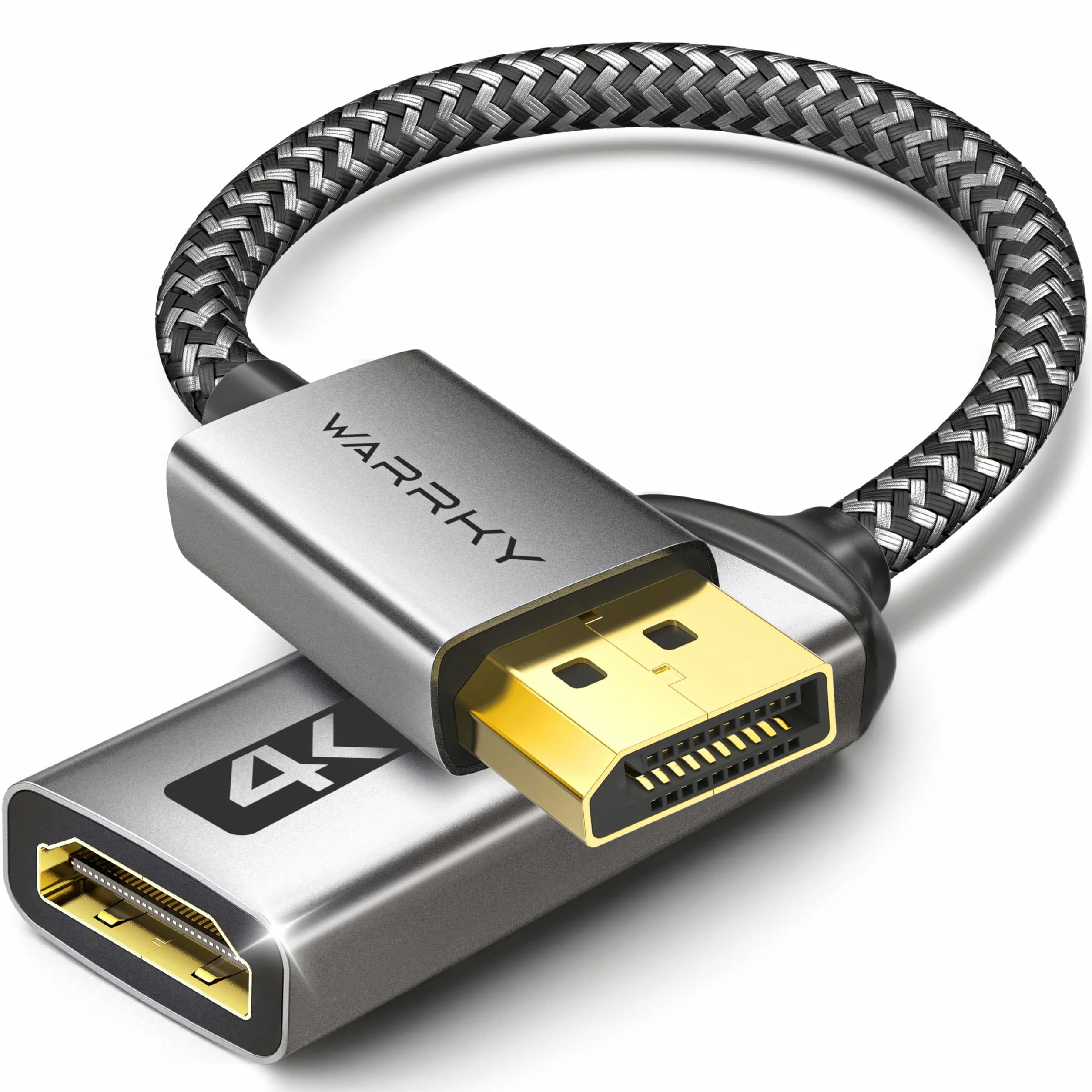 WARRKY Adapter 4K DisplayPort na HDMI, [pozłacany, pleciony, aluminiowa tuleja] Jednokierunkowy DP do monitora HDMI, do komputera stacjonarnego/laptopa/karty graficznej, Lenovo, HP, Dell i wielu