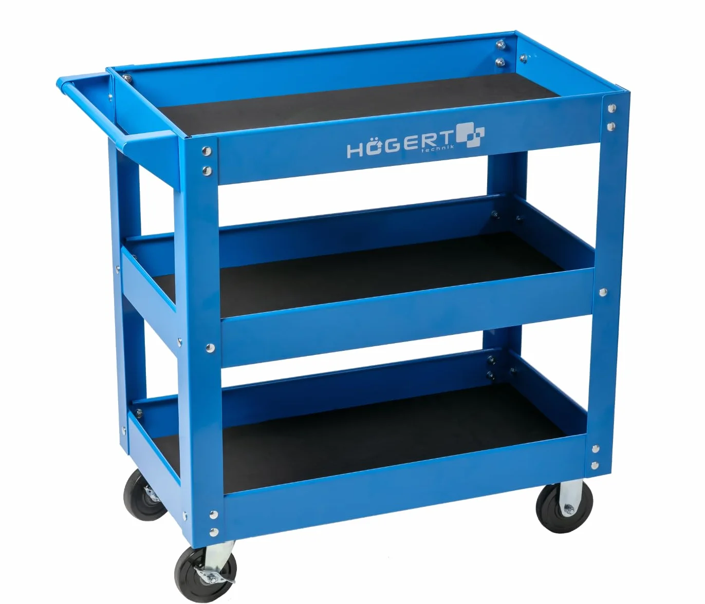 Högert Technik - Wózek warsztatowy z 3 poziomami | nośność: 110 kg | z 4 kołami z PCW | 3 poziomy o powierzchni 730 x 384 x 80 mm | szafki na narzędzia
