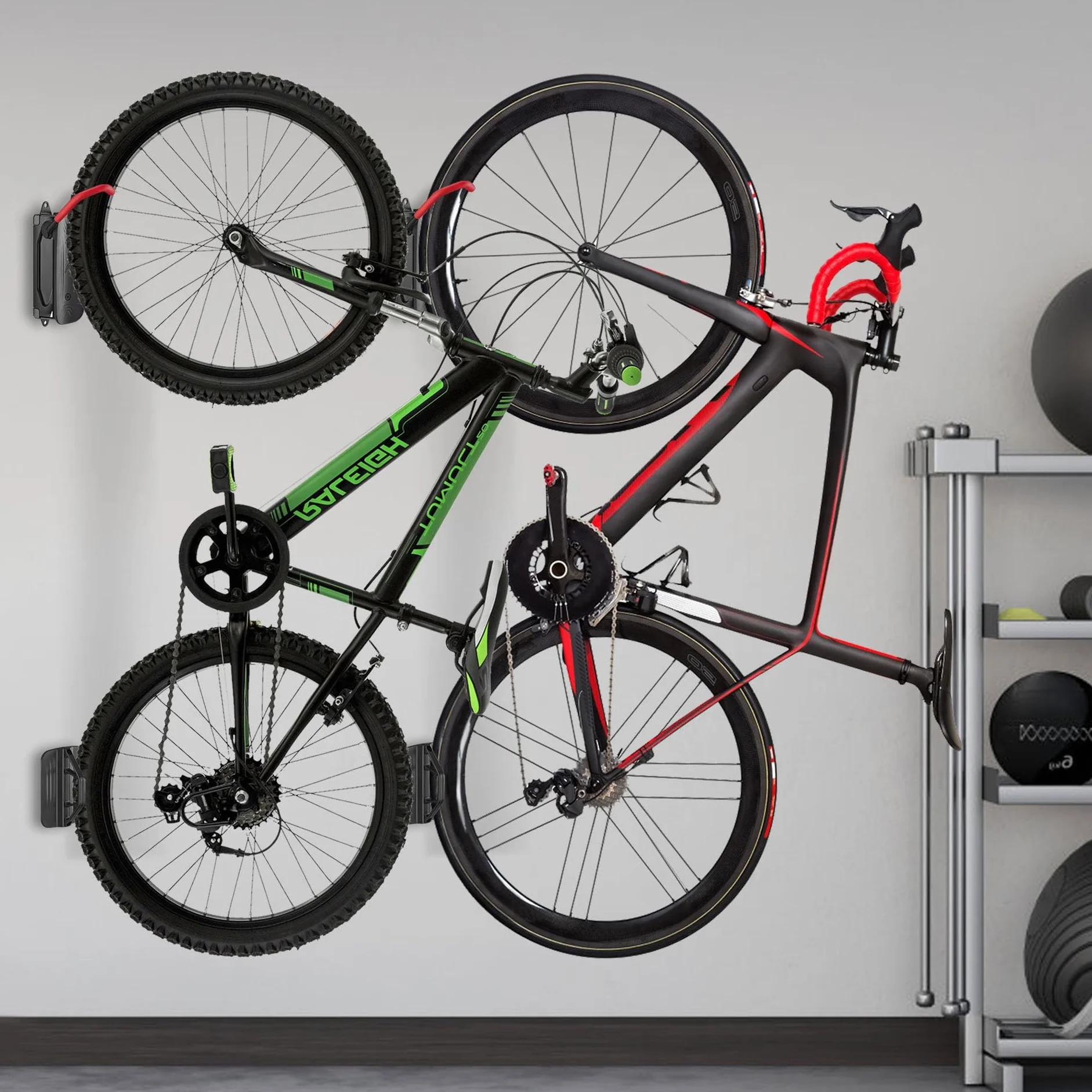 Mimoke Obrotowy uchwyt ścienny do roweru, pionowy stojak na rower, uchwyt ścienny do garażu – MTB i rower wyścigowy (czerwony, 3 sztuki)