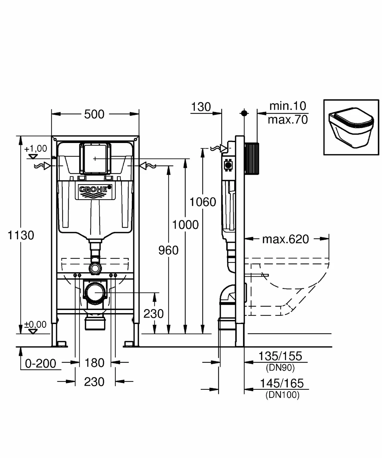 GROHE Rapid SL Stelaż podtynkowy do WC; wysokość instalacji 1,13 m