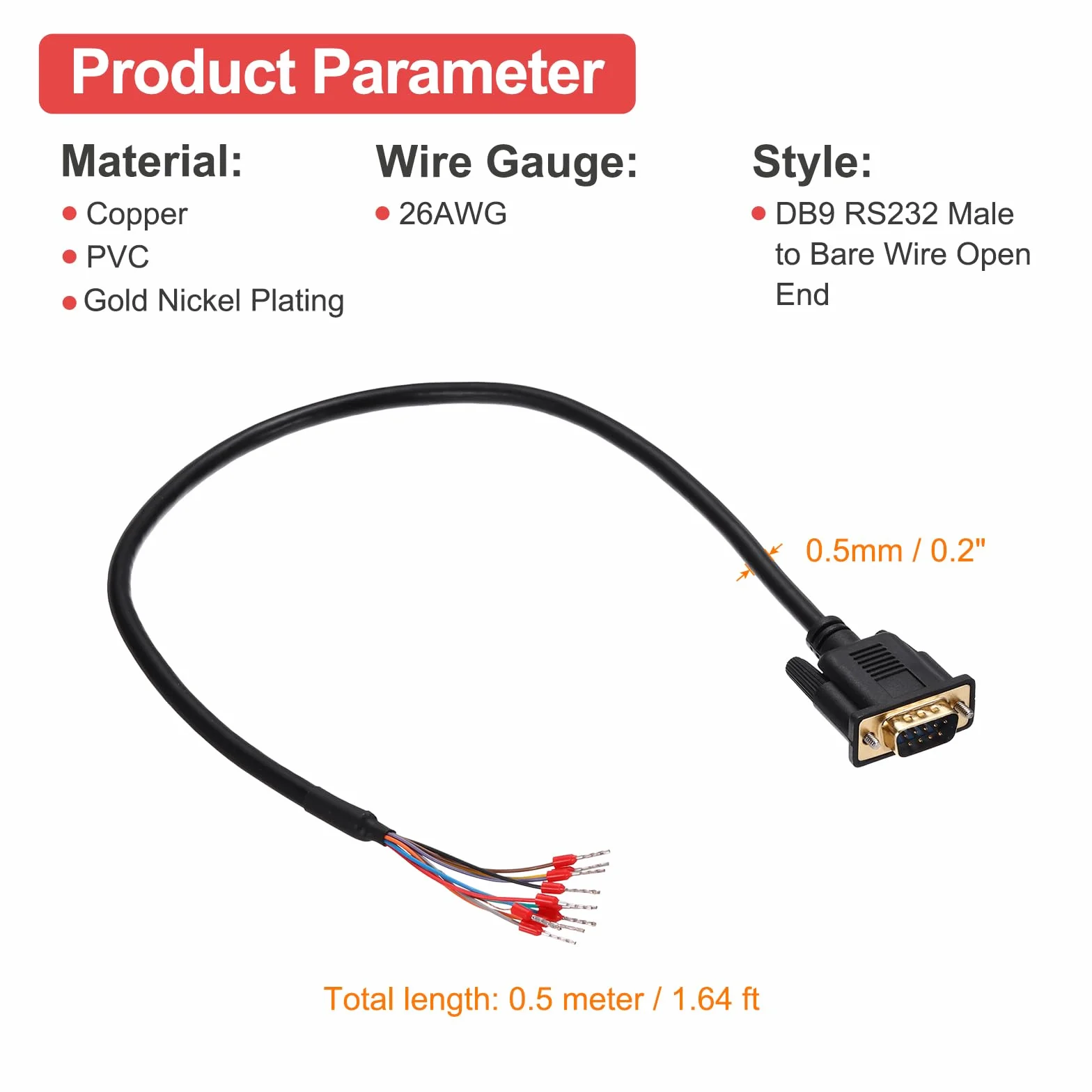 QUARKZMAN DB9 RS232 kabel szeregowy 26AWG 0,5 m podwójnie ekranowany